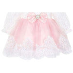 Newborn baby girl dress with lace flower details and  matching headband & shoes; for christening, baptism & Christmas gift ideas 