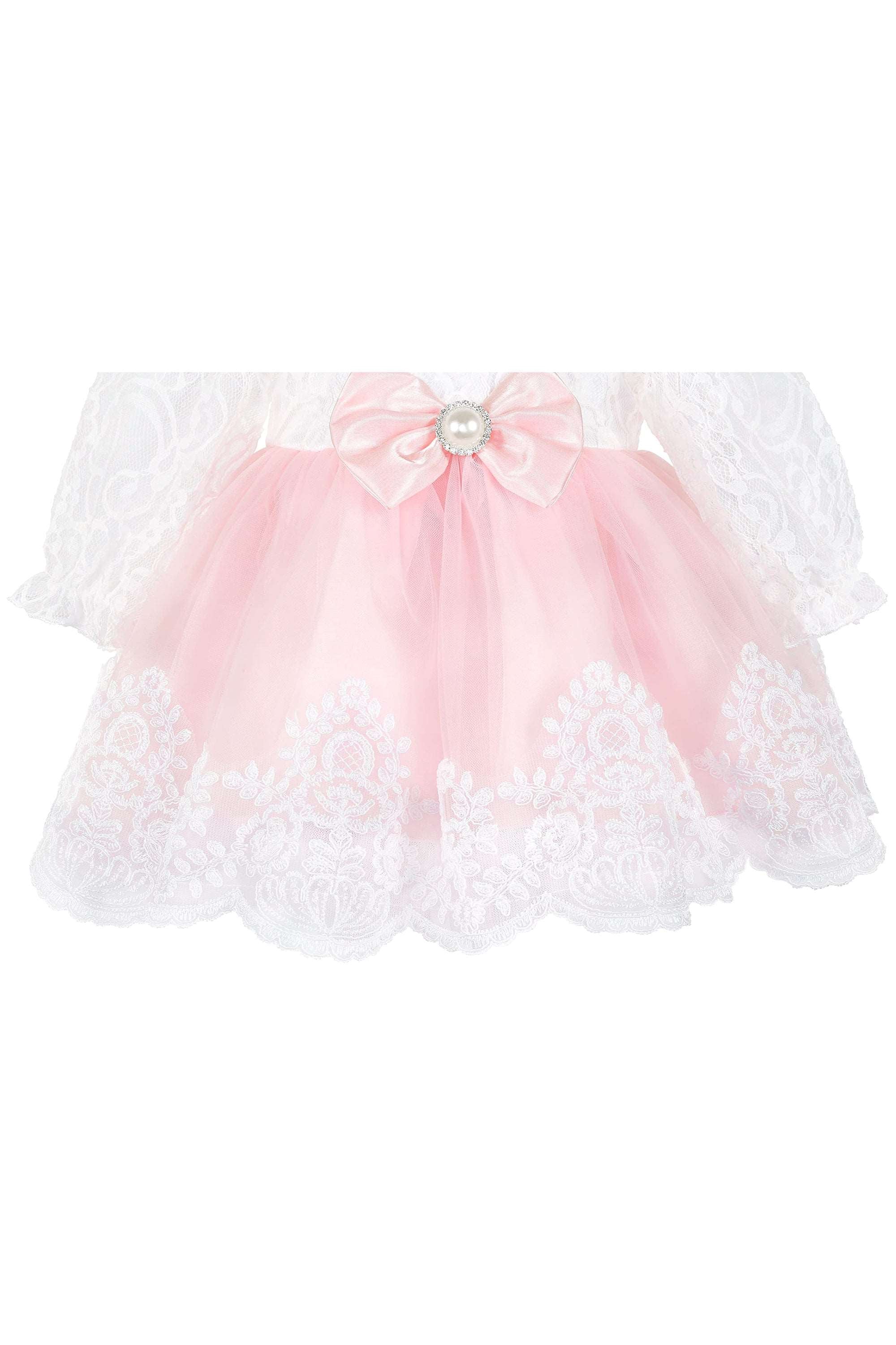 Newborn baby girl dress with lace flower details and  matching headband & shoes; for christening, baptism & Christmas gift ideas 