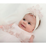 Baby girl tulle dress with flowers at waistline and matching shoes & headband; perfect for christmas gift ideas