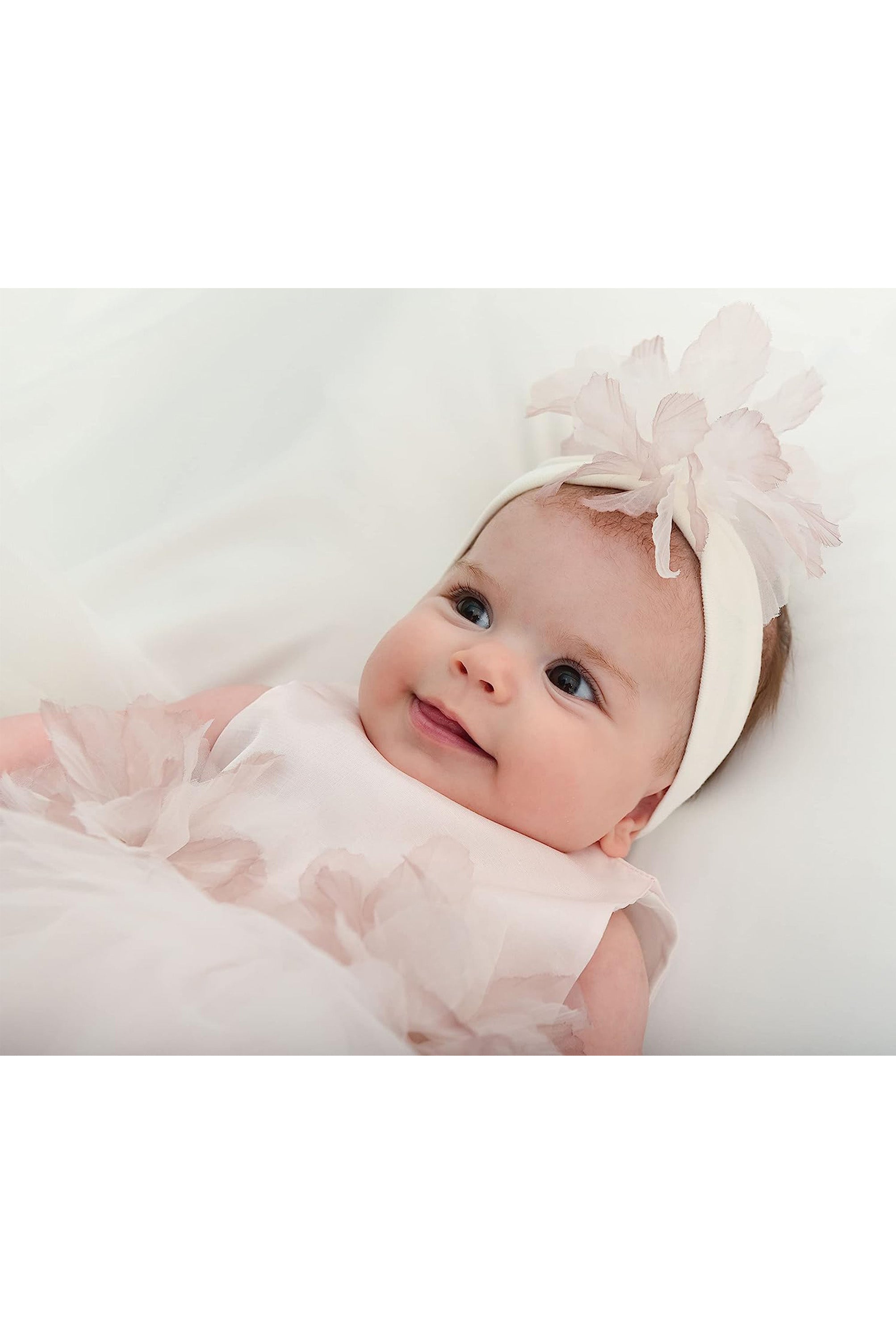 Baby girl tulle dress with flowers at waistline and matching shoes & headband; perfect for christmas gift ideas