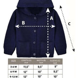 Baby Boys' Hooded Cardigan, Soft Knit Ribbed Buton Closure Sweater