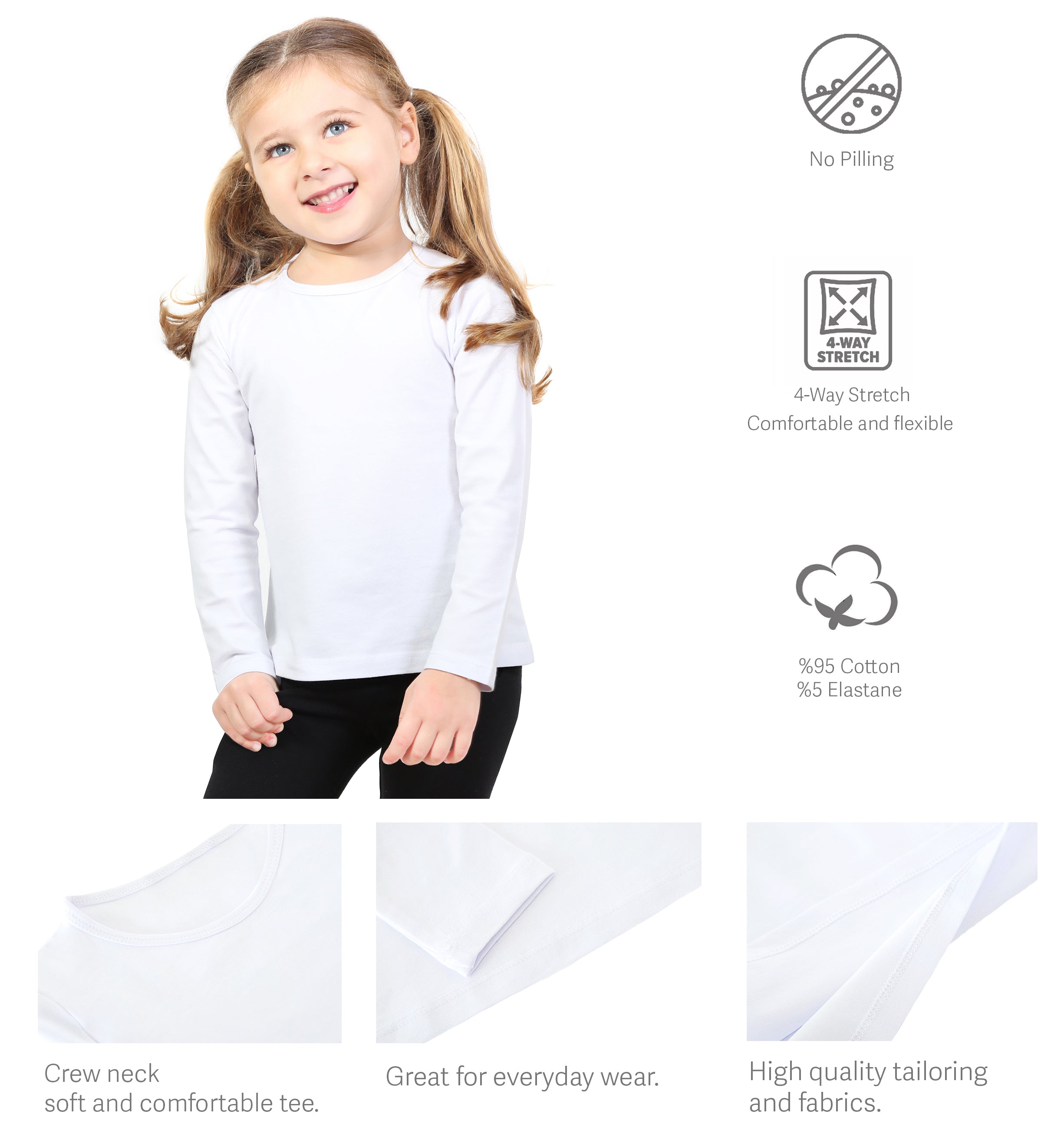 Girls' Basic Crewneck Long Sleeve Cotton T-Shirt  / 5 to 7 Years lilax