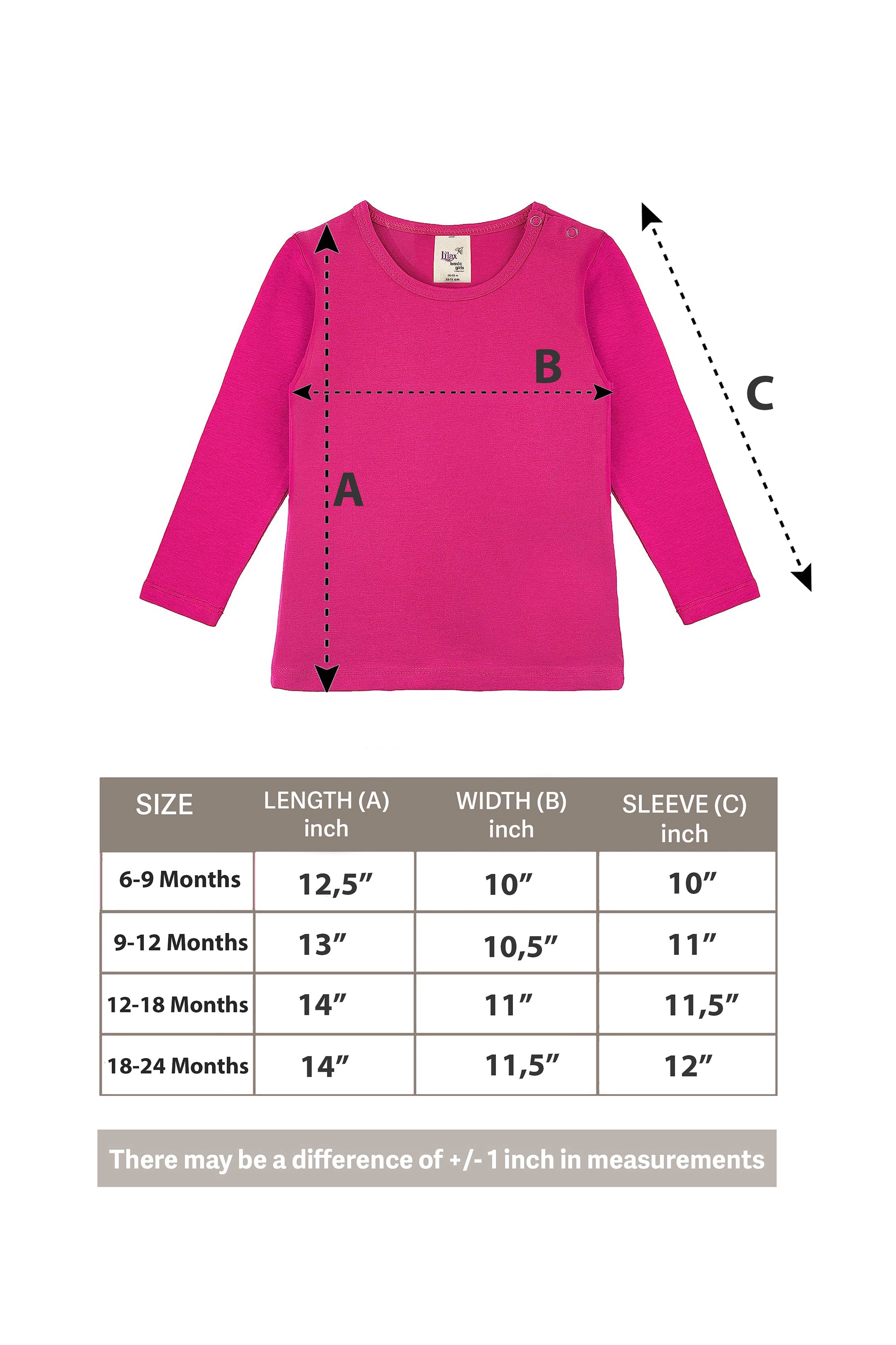 Baby Girls' Basic Long Sleeve Round Neck T-Shirt / 6 to 12 Months LILAX