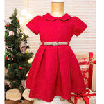 Girls collared short sleeve dress with belt; perfect for christmas gift ideas