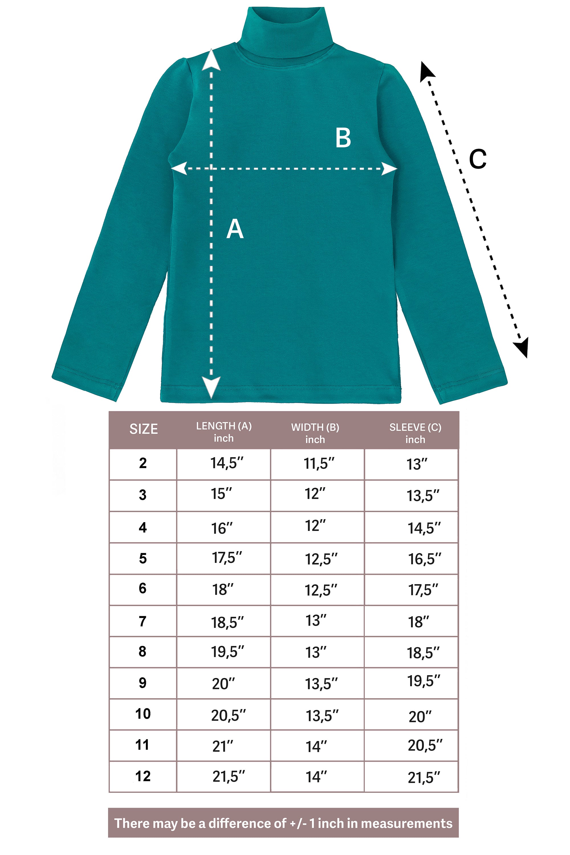 Girls' Solid Cotton Shirt Basic Long Sleeve Turtleneck T-Shirt / 5 to 8 Years LILAX