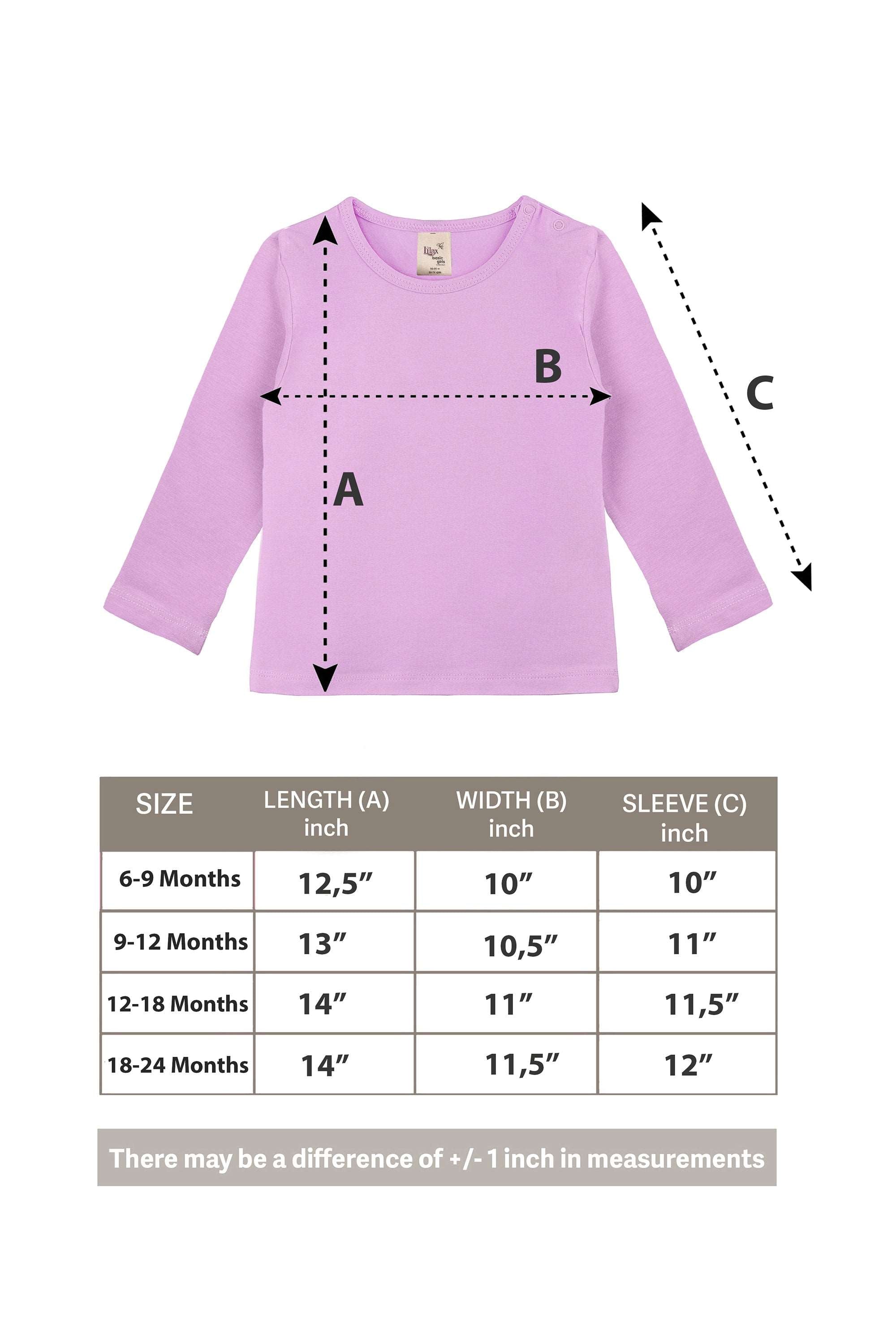 Baby Girls' Basic Long Sleeve Round Neck T-Shirt / 6 to 12 Months LILAX