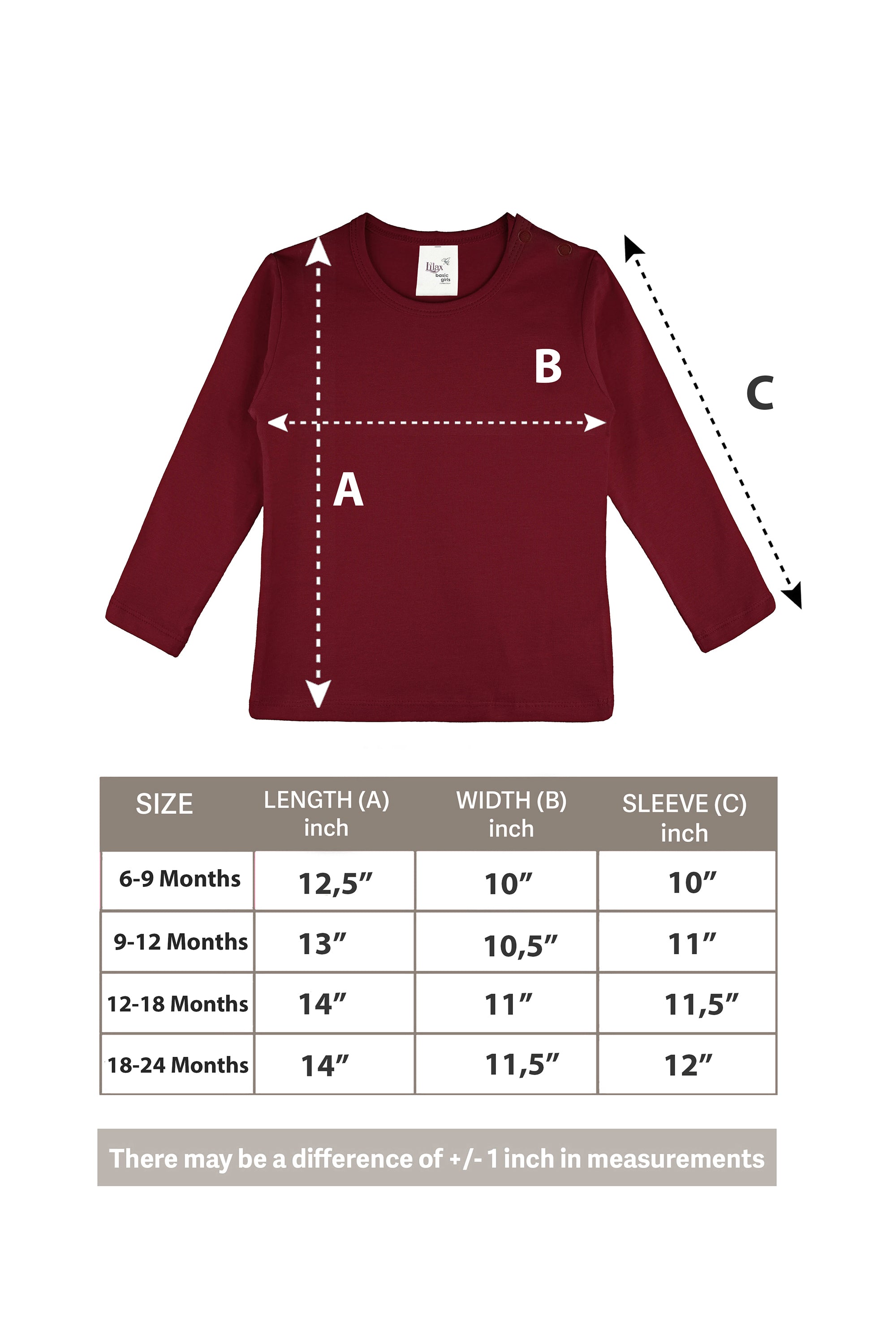 Baby Girls' Basic Long Sleeve Round Neck T-Shirt / 6 to 12 Months LILAX