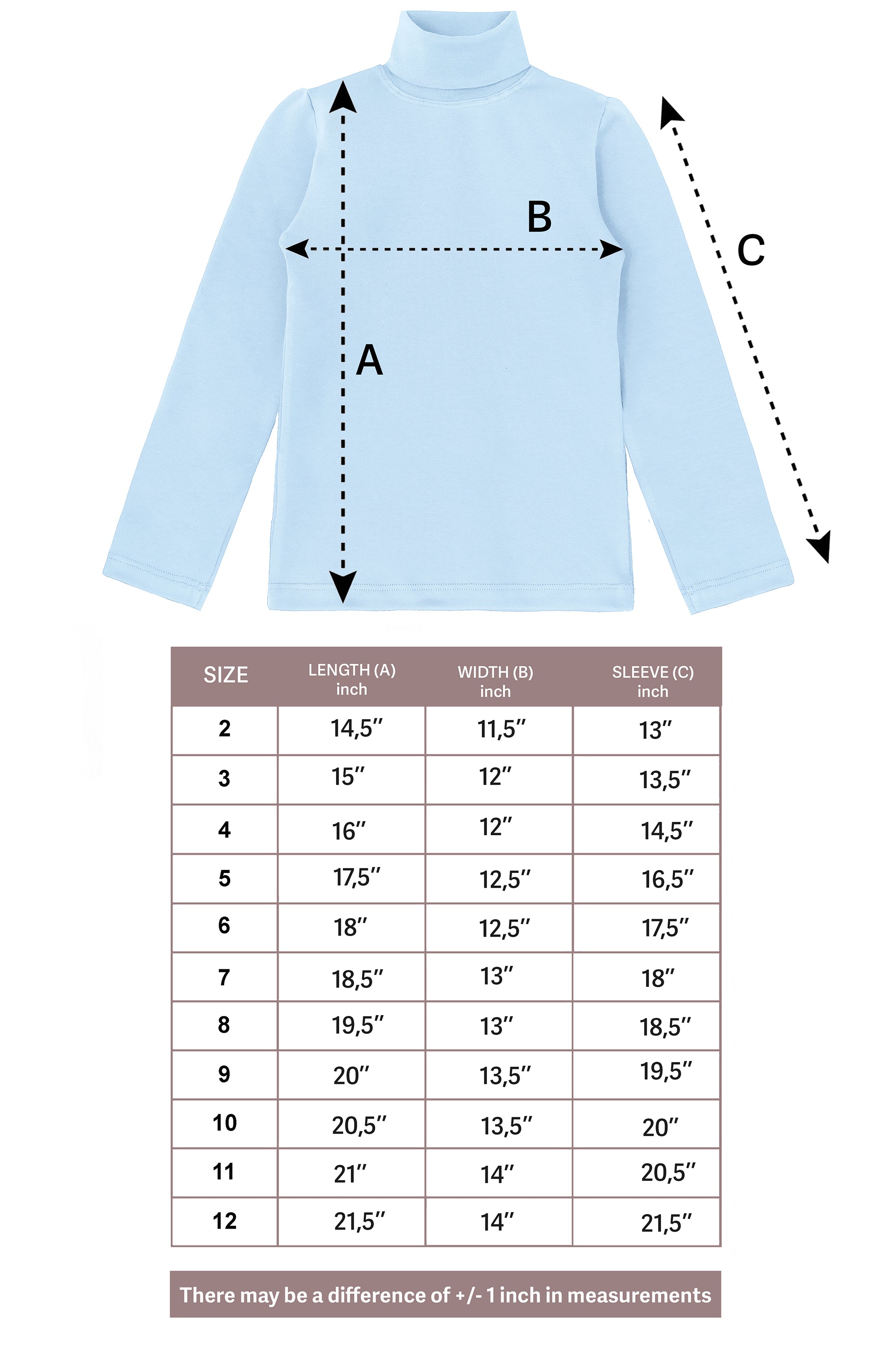 Girls' Solid Cotton Shirt Basic Long Sleeve Turtleneck T-Shirt / 9 to 12 Years LILAX