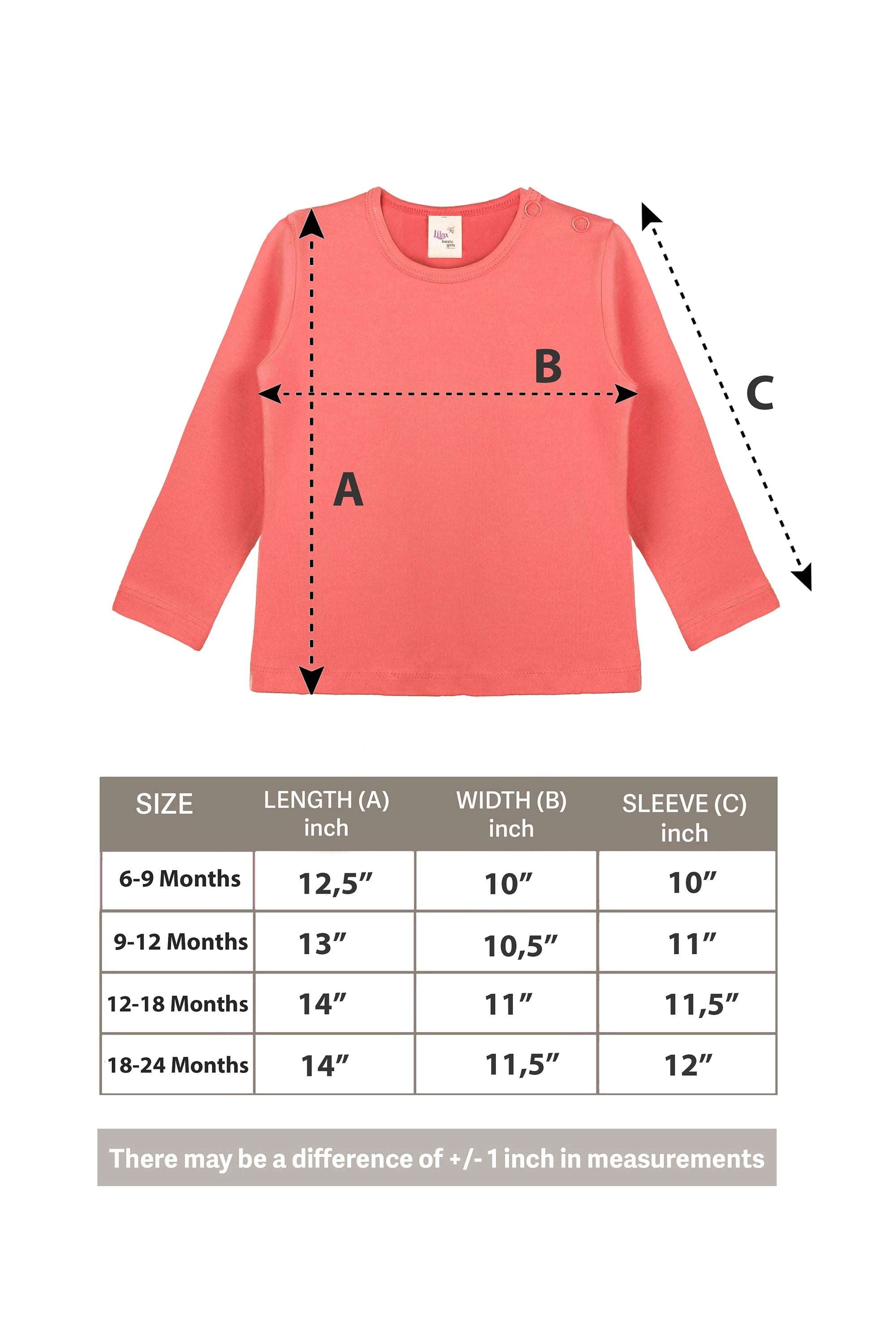 Baby Girls' Basic Long Sleeve Round Neck T-Shirt / 12 to 24 Months