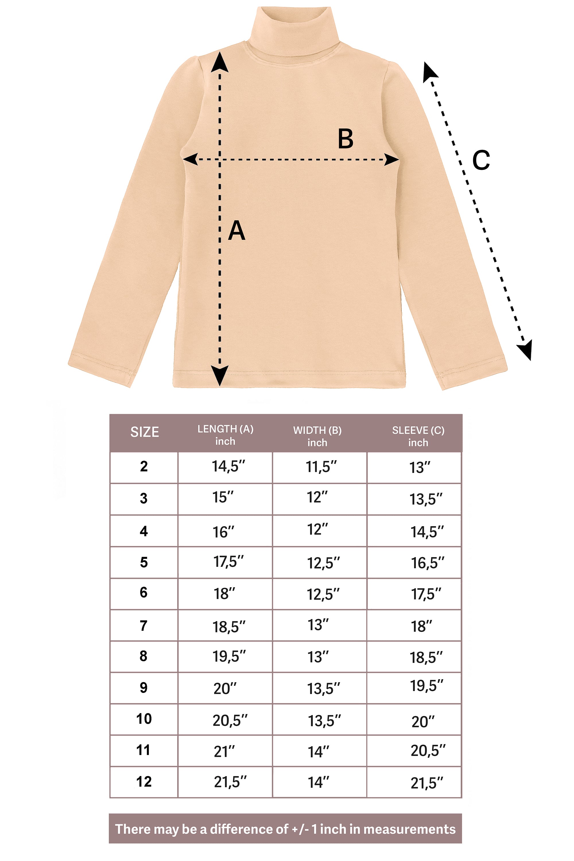 Girls' Solid Cotton Shirt Basic Long Sleeve Turtleneck T-Shirt / 5 to 8 Years LILAX