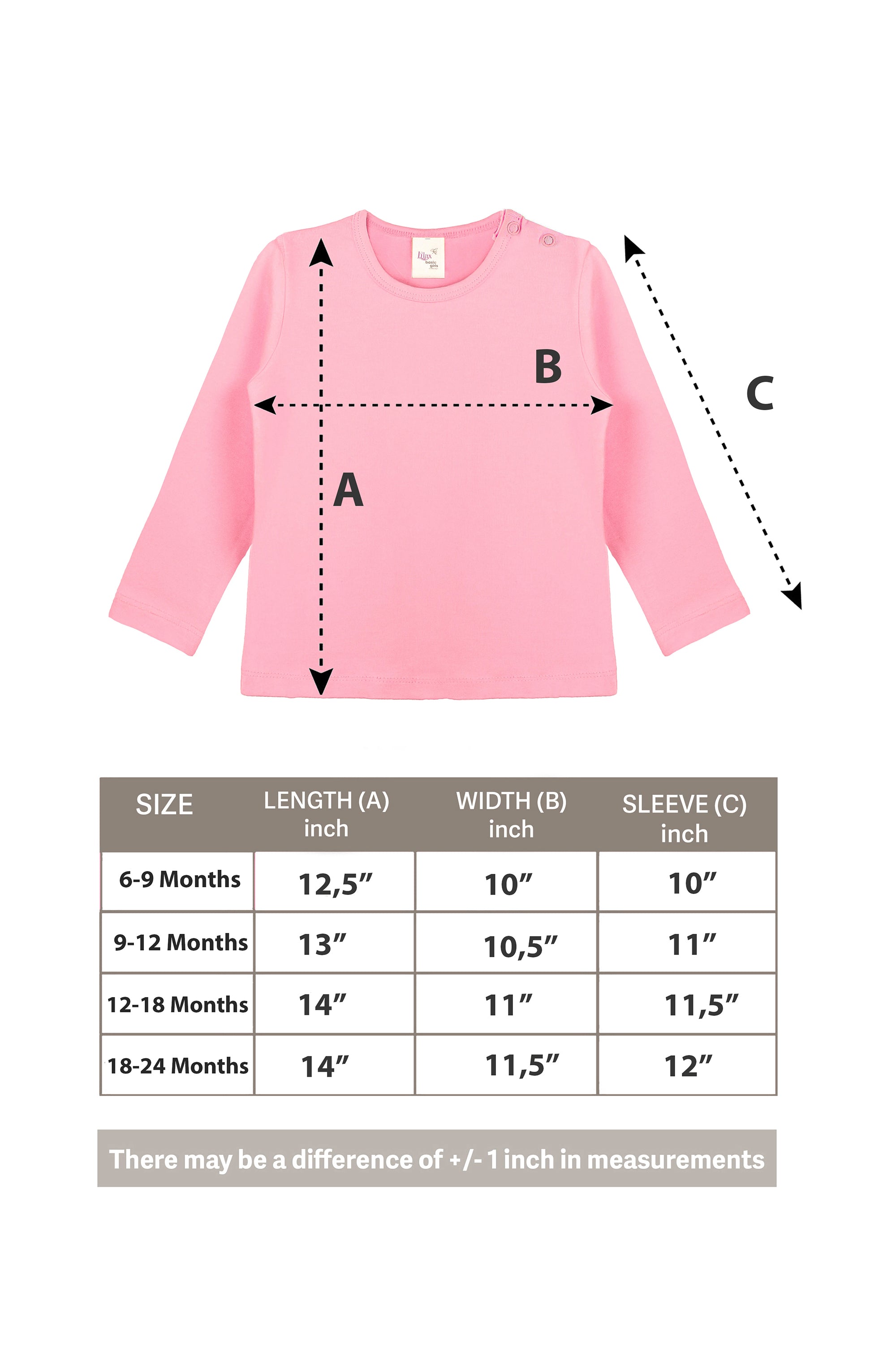 Baby Girls' Basic Long Sleeve Round Neck T-Shirt / 6 to 12 Months LILAX