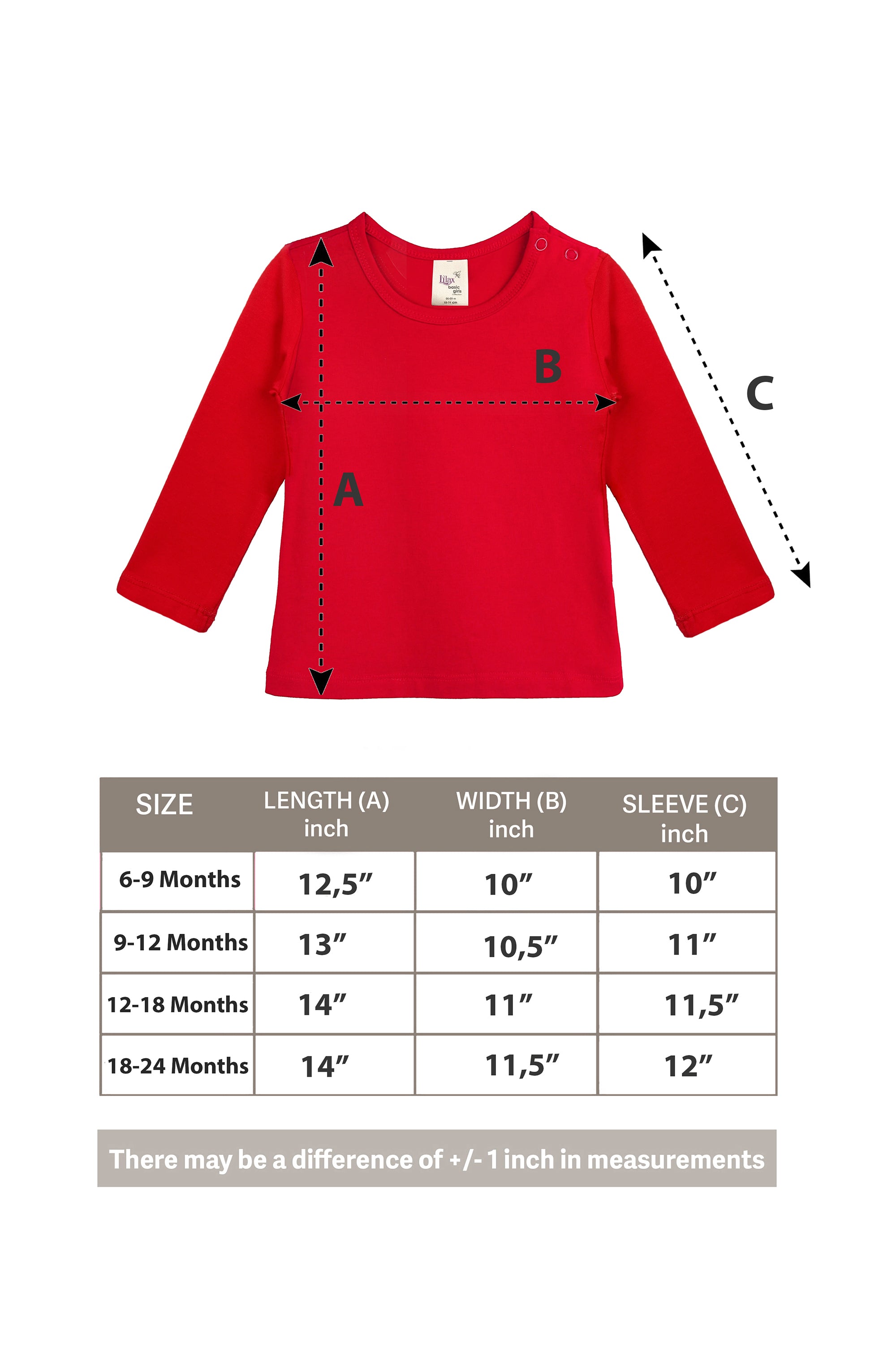 Baby Girls' Basic Long Sleeve Round Neck T-Shirt / 6 to 12 Months LILAX