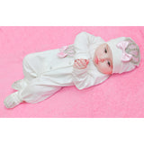 Jeweled crown newborn layette with footie, hat, mittens with bows; perfect christmas pajamas and Christmas gift ideas