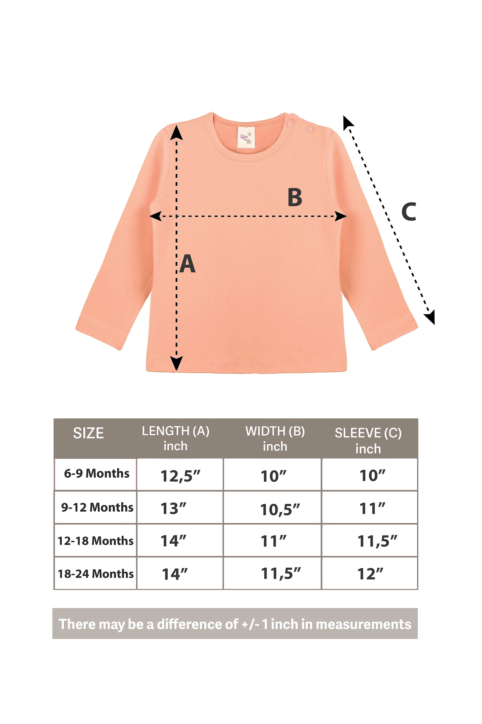 Baby Girls' Basic Long Sleeve Round Neck T-Shirt / 6 to 12 Months LILAX