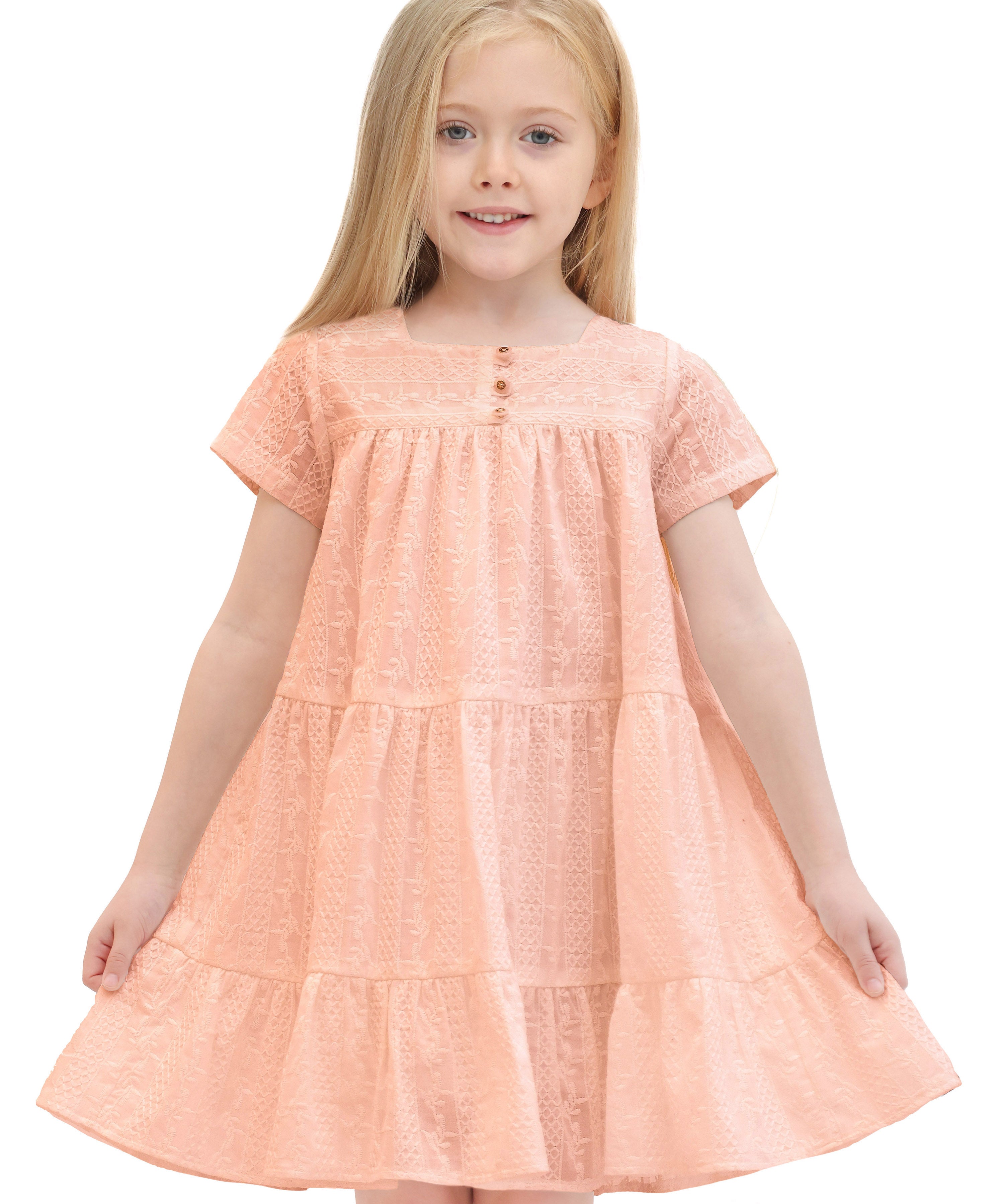 Squareneck cotton girls dress with flower embroidery; perfect for baby clothes & Christmas gift ideas 