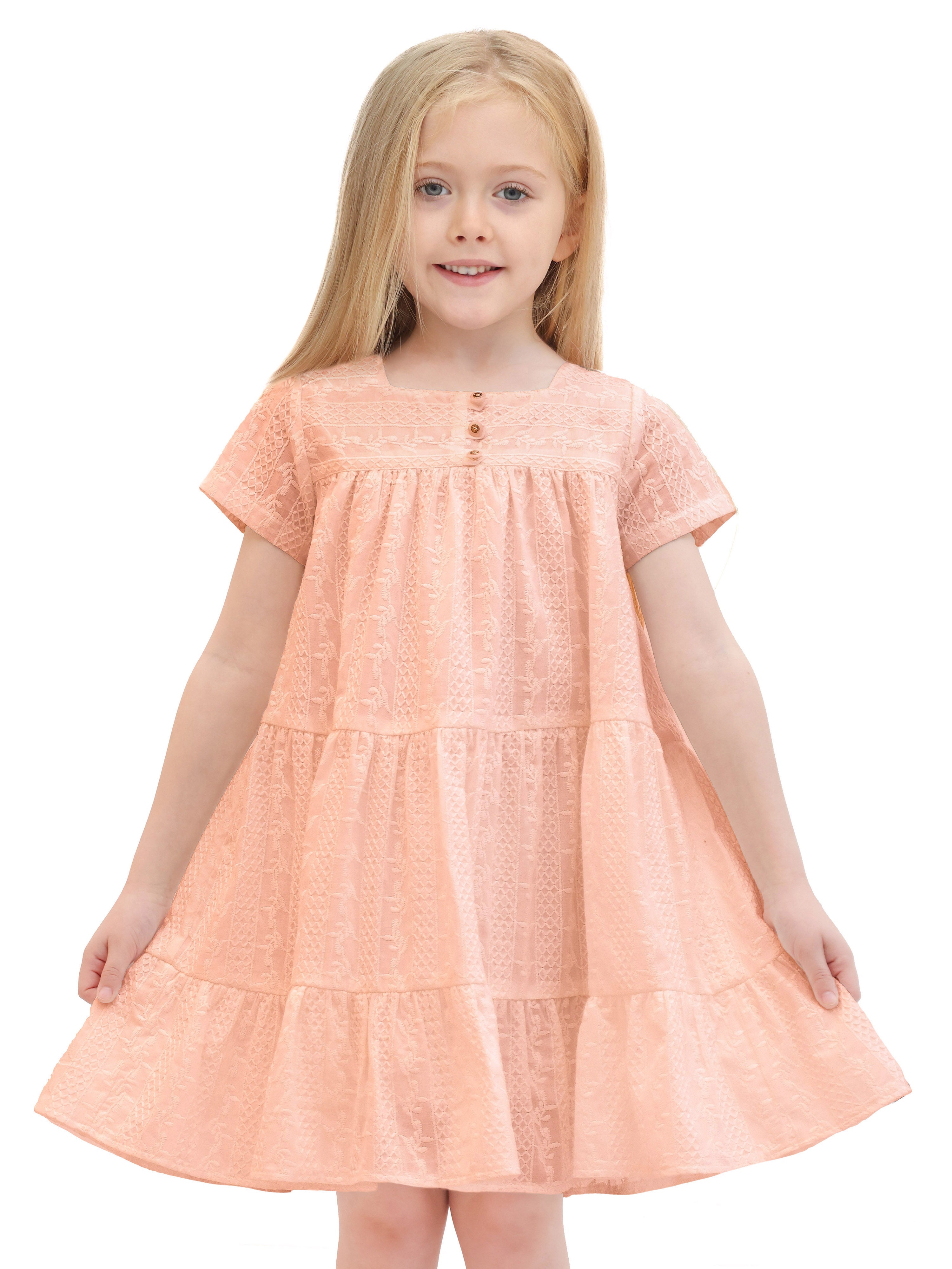 Squareneck cotton girls dress with flower embroidery; perfect for baby clothes & Christmas gift ideas 