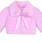 Puffy cozy girls’ bolero jacket with oversized collar and tied bow; perfect girls christmas dress and Christmas gift ideas