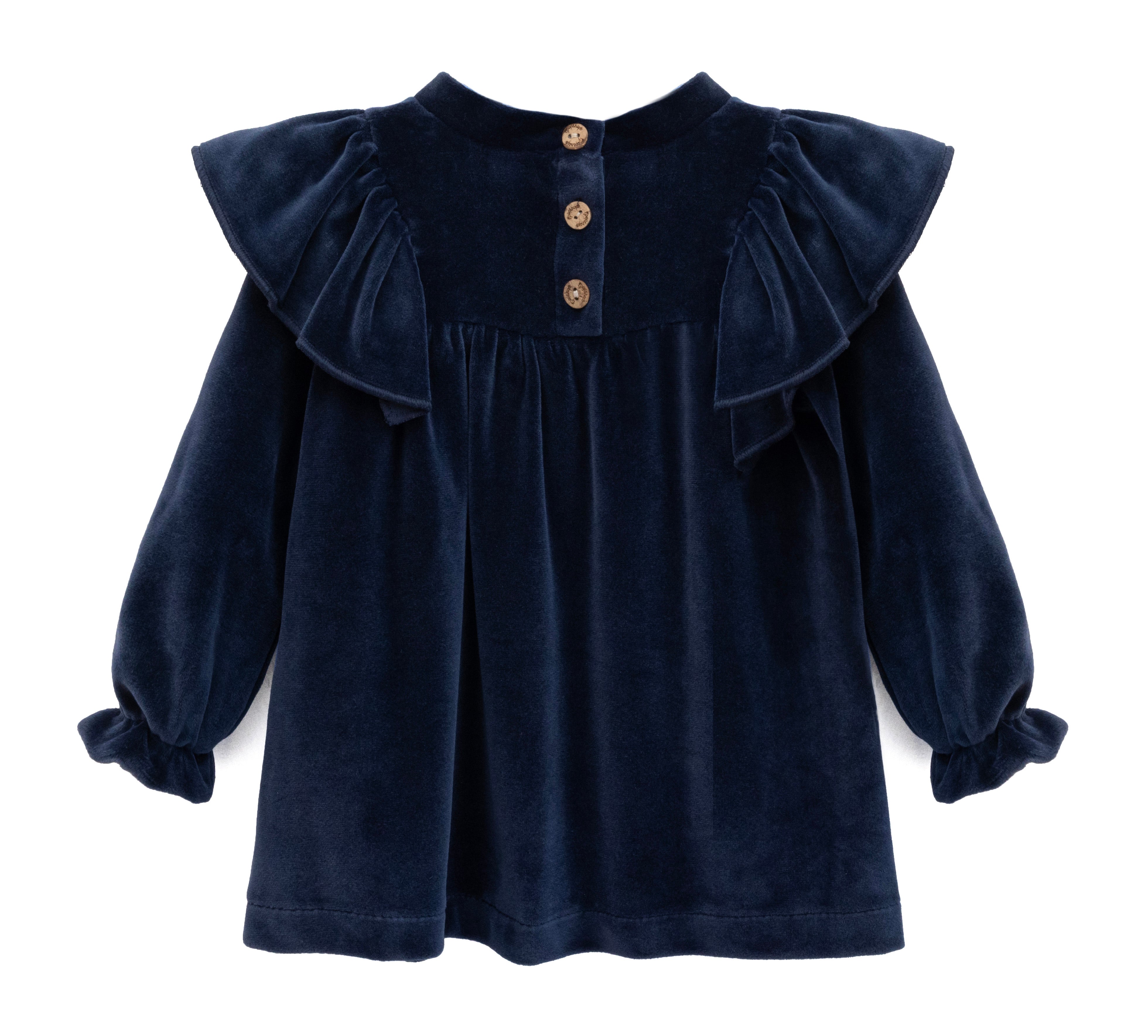 Baby velvet dress with ruffle shouders; perfect for baby girl clothes and Christmas gift ideas  