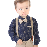 Boys Patterned Shirt & Suspender Pants Set