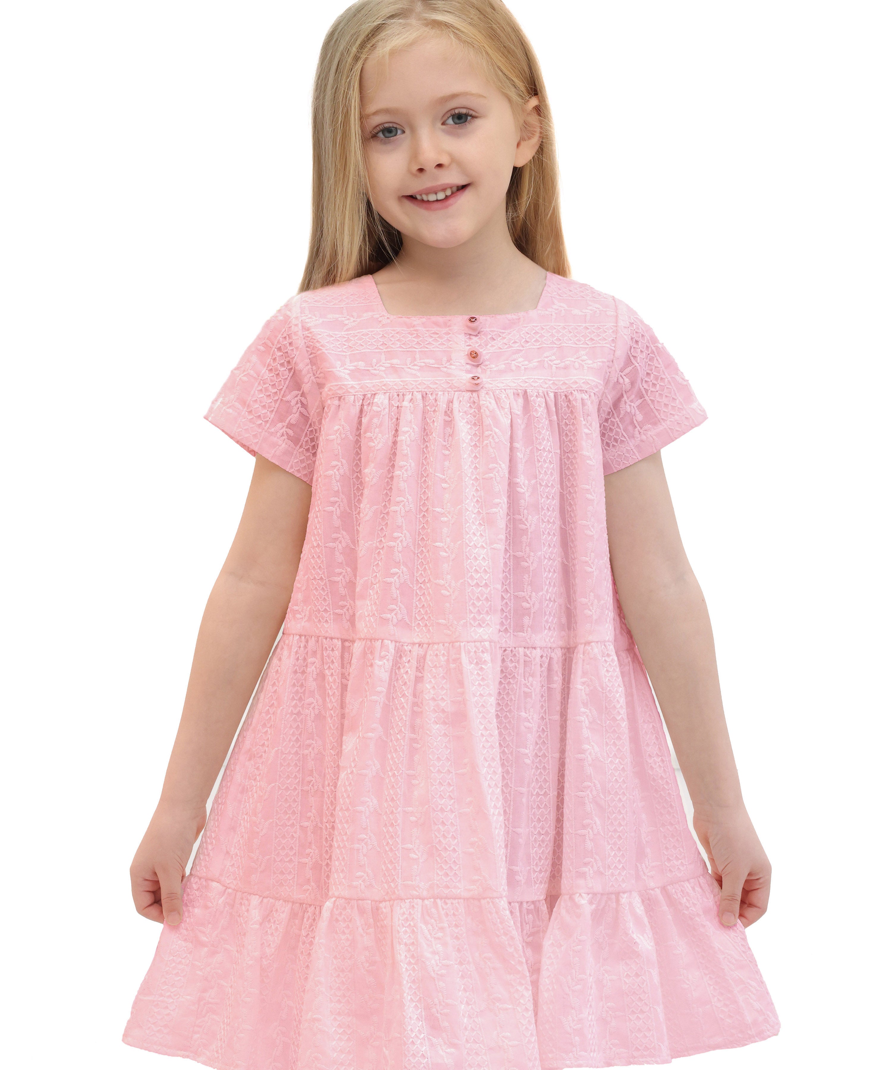 Squareneck cotton girls dress with flower embroidery; perfect for baby clothes & Christmas gift ideas 