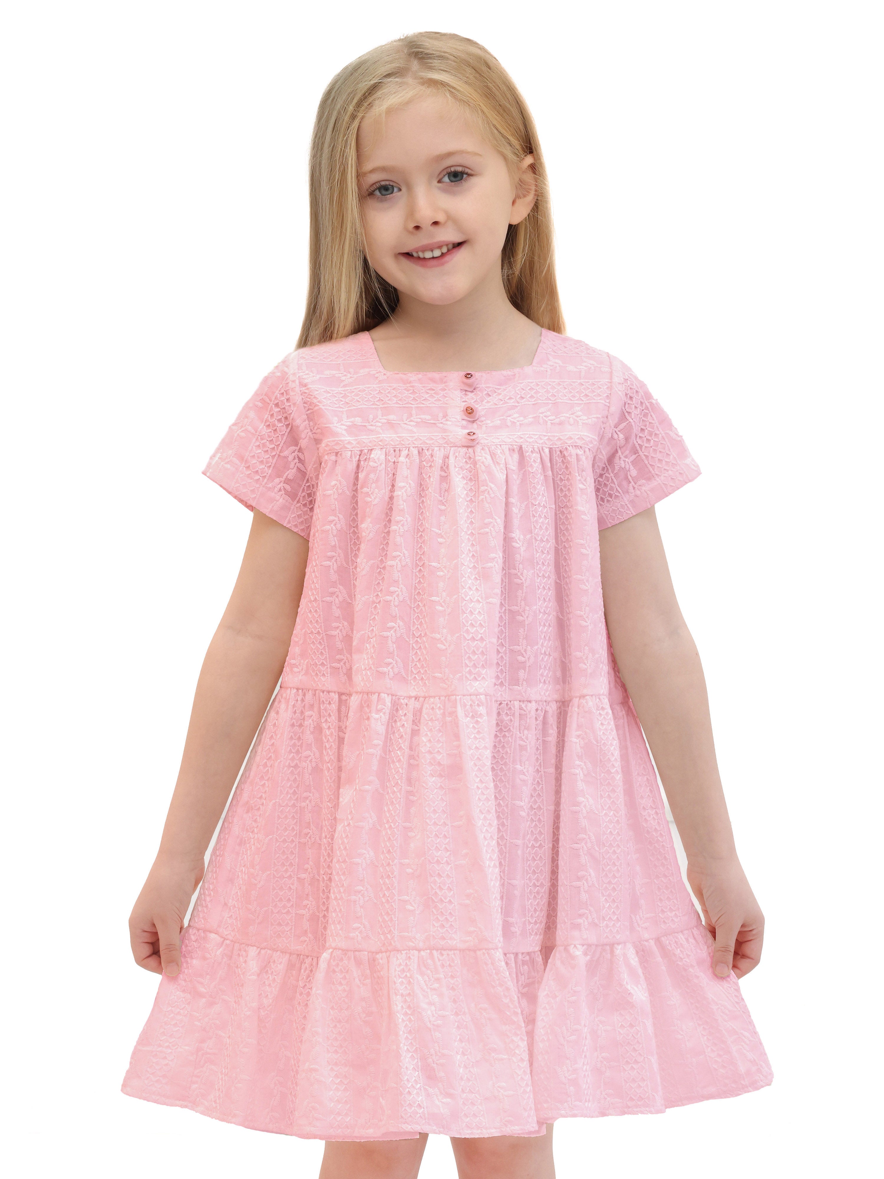 Squareneck cotton girls dress with flower embroidery; perfect for baby clothes & Christmas gift ideas 