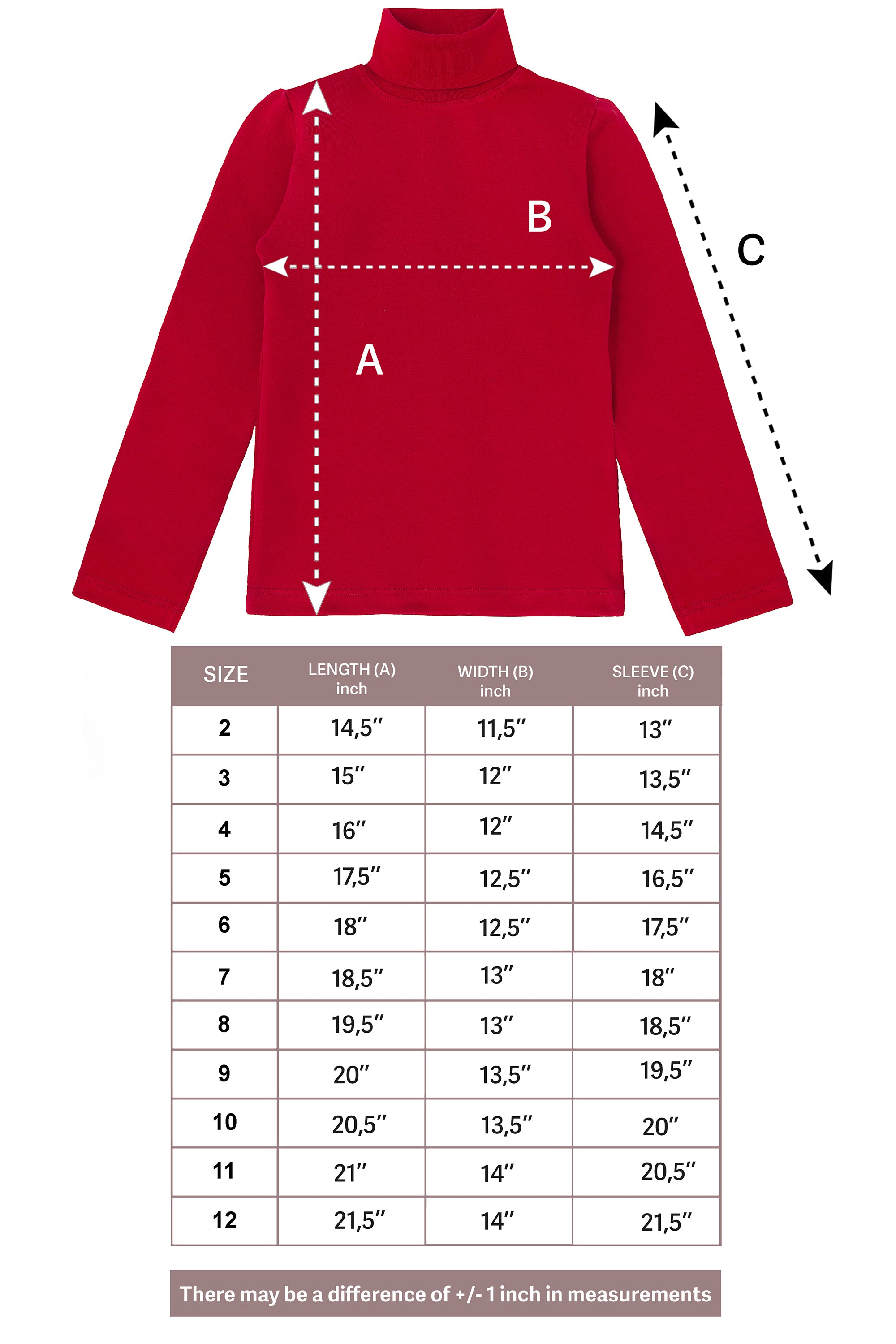 Girls' Solid Cotton Shirt Basic Long Sleeve Turtleneck T-Shirt / 9 to 12 Years LILAX