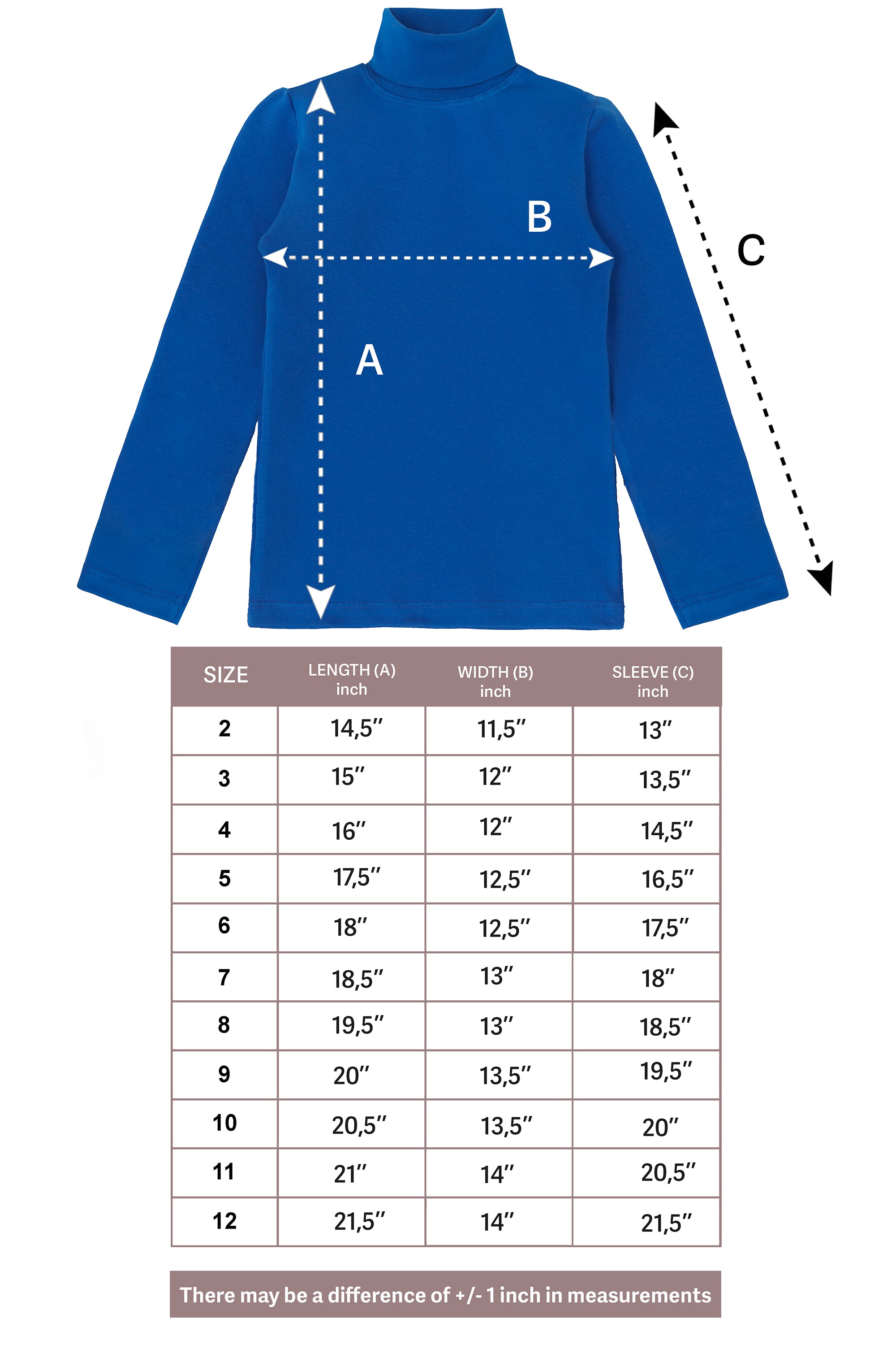 Girls' Solid Cotton Shirt Basic Long Sleeve Turtleneck T-Shirt / 9 to 12 Years LILAX