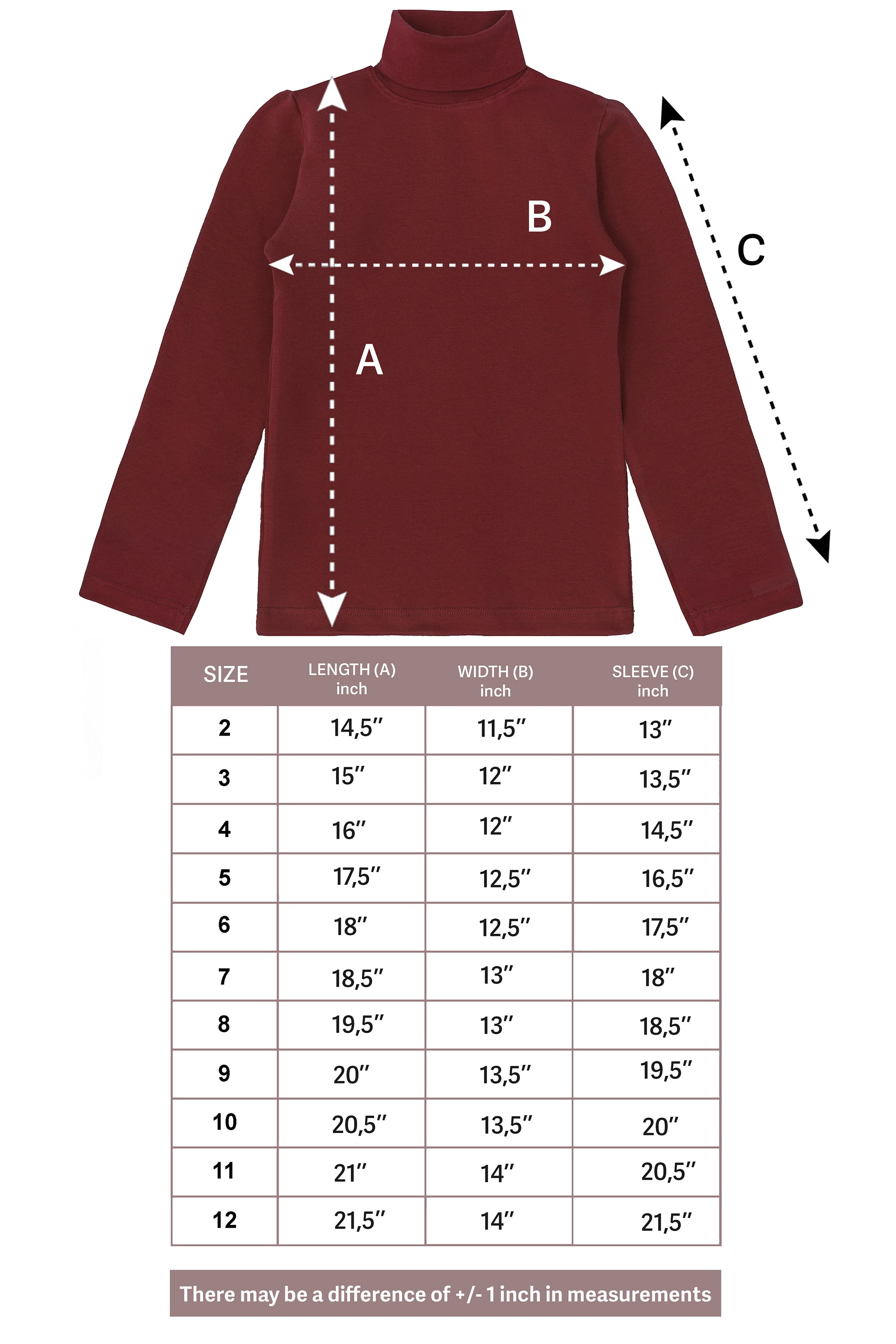 Girls' Solid Cotton Shirt Basic Long Sleeve Turtleneck T-Shirt / 5 to 8 Years LILAX