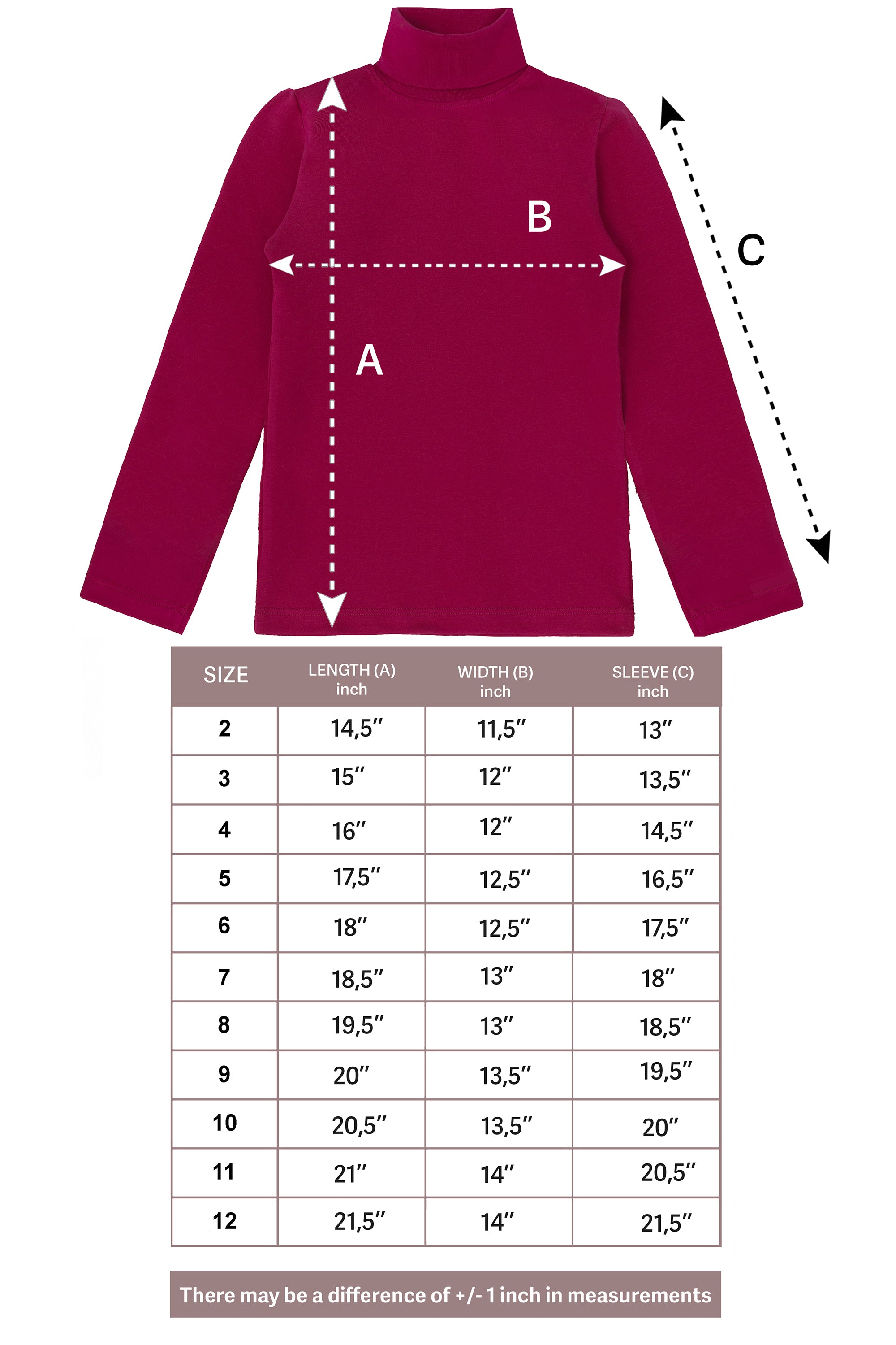 Girls' Solid Cotton Shirt Basic Long Sleeve Turtleneck T-Shirt / 9 to 12 Years LILAX