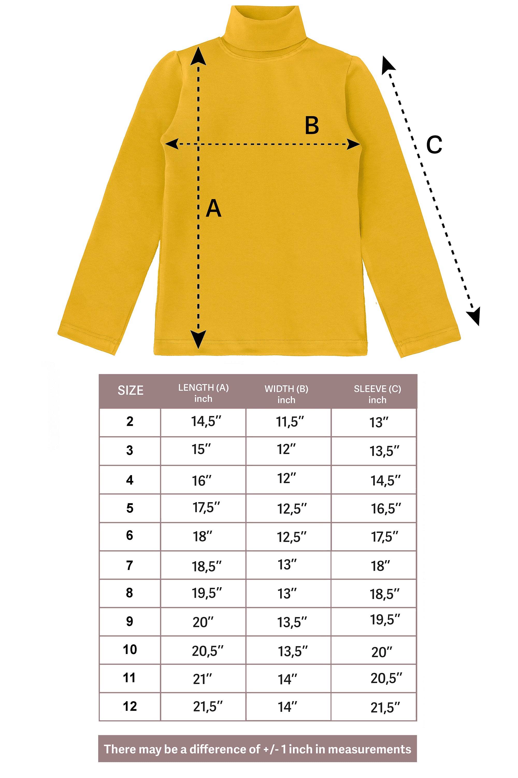 Girls' Solid Cotton Shirt Basic Long Sleeve Turtleneck T-Shirt / 5 to 8 Years LILAX