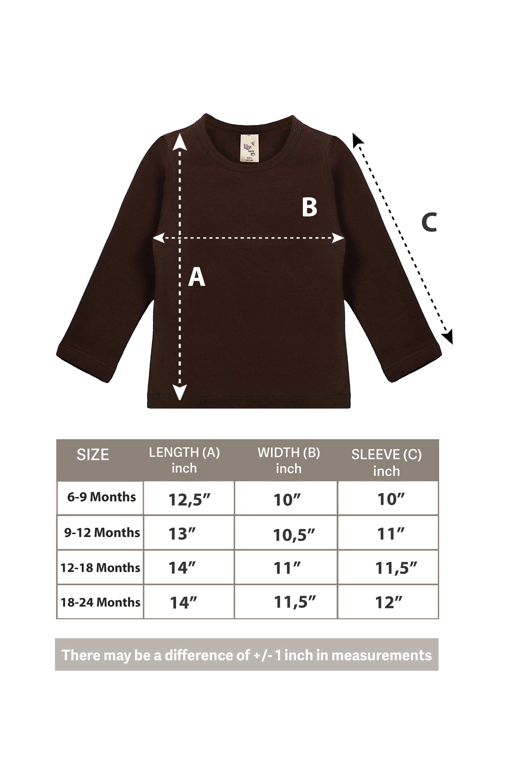 Baby Girls' Basic Long Sleeve Round Neck T-Shirt / 6 to 12 Months LILAX