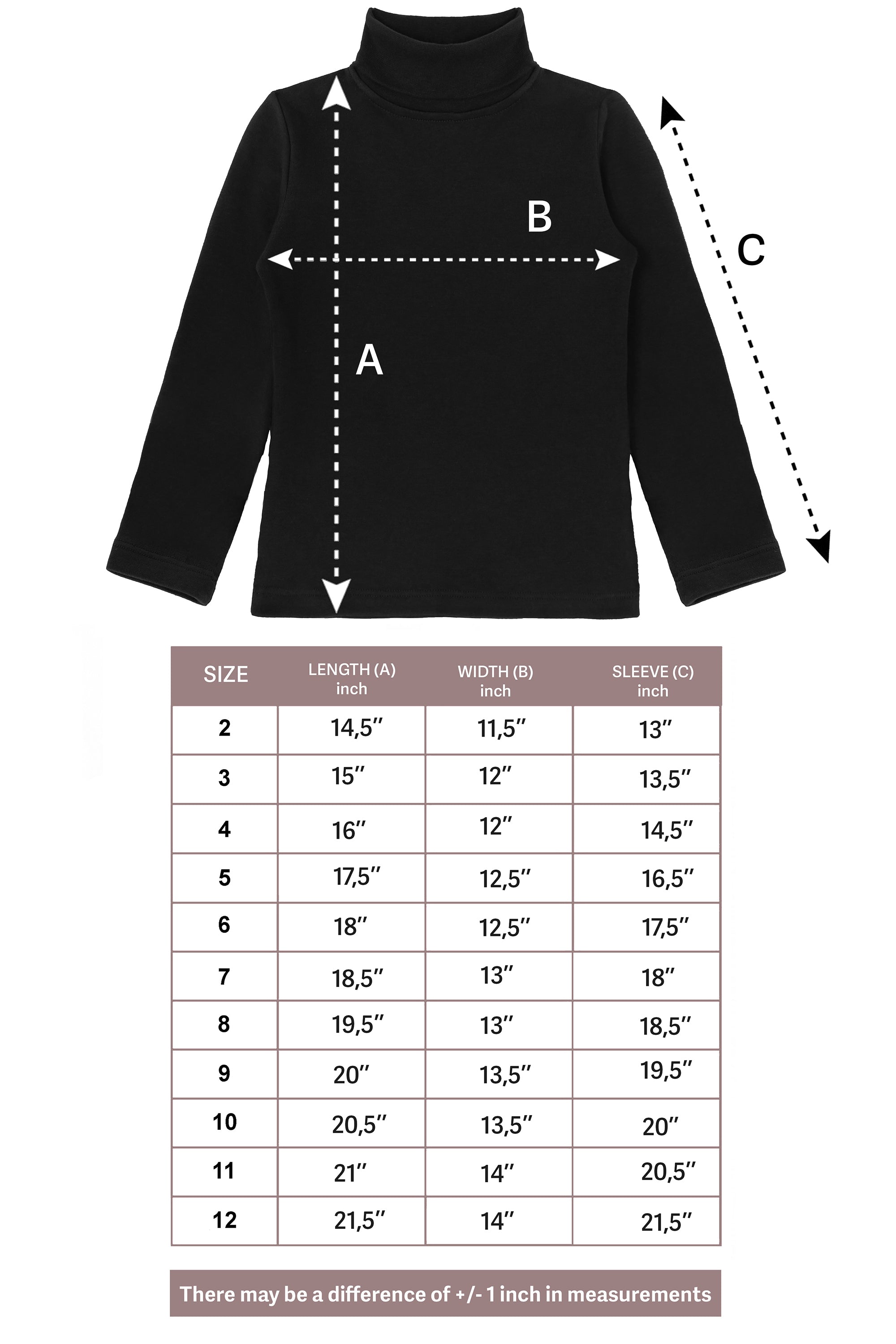 Girls' Solid Cotton Shirt Basic Long Sleeve Turtleneck T-Shirt / 9 to 12 Years LILAX