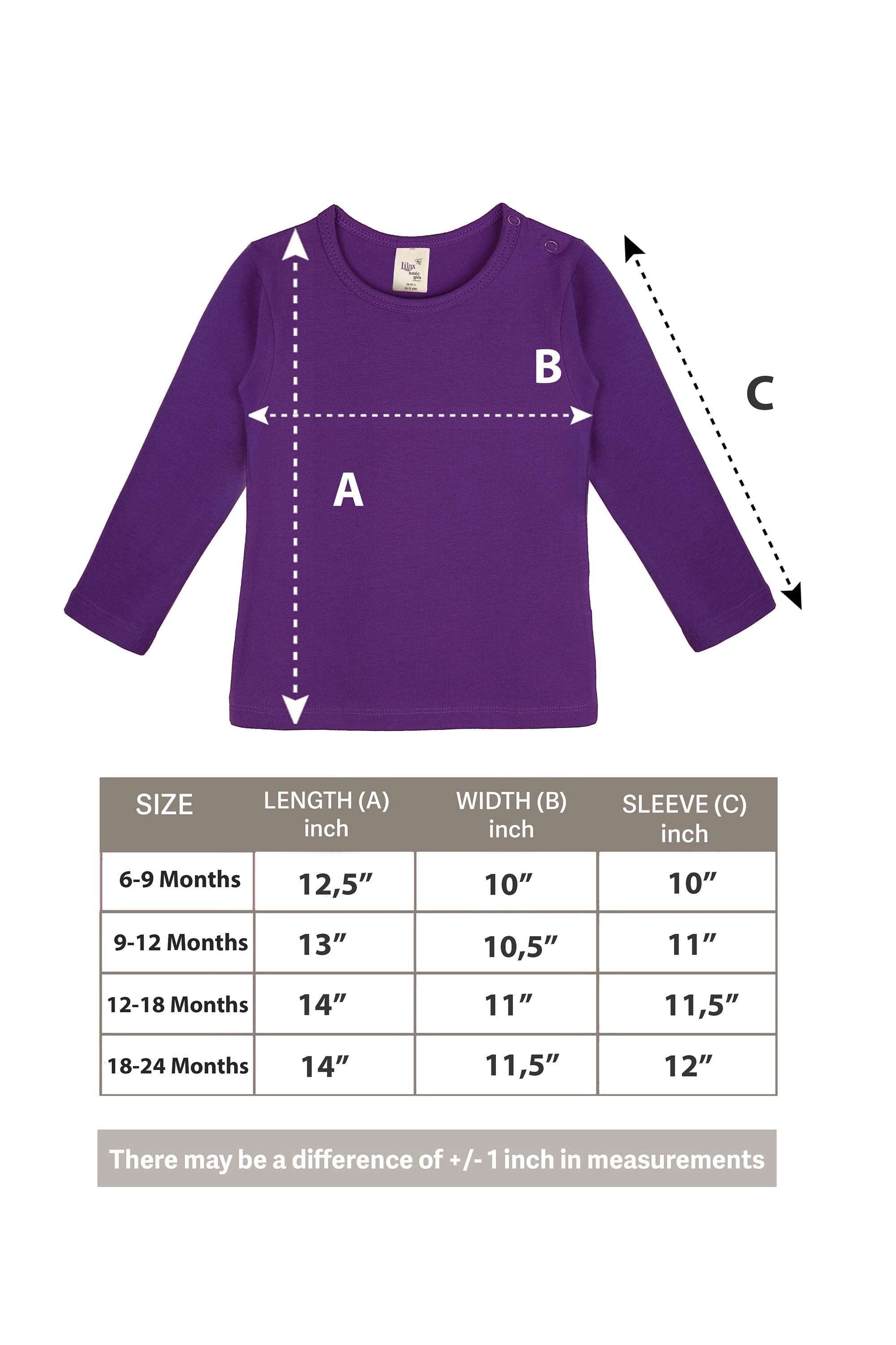 Baby Girls' Basic Long Sleeve Round Neck T-Shirt / 6 to 12 Months LILAX