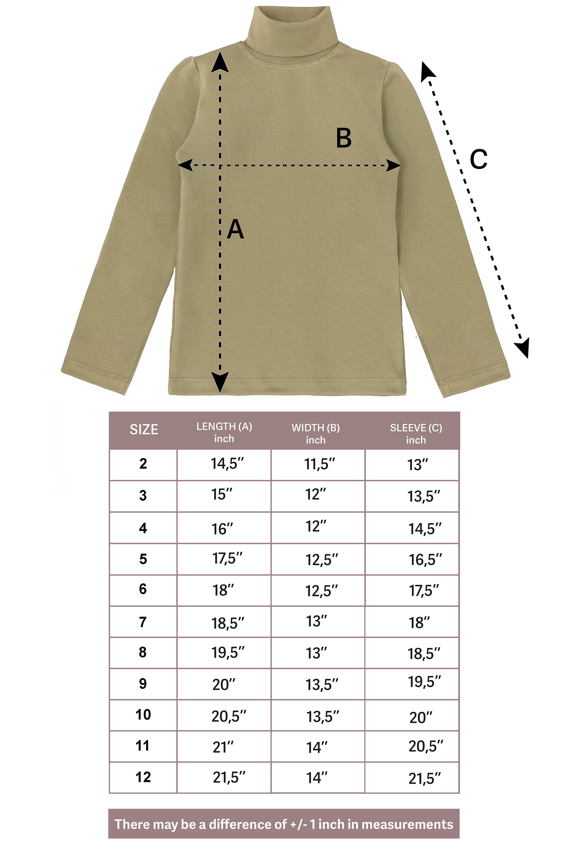 Girls' Solid Cotton Shirt Basic Long Sleeve Turtleneck T-Shirt / 9 to 12 Years LILAX