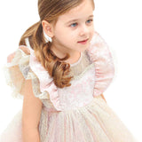 Baby girl dress with tulle skirt and ruffle sleeves; perfect for baby girl clothes & christmas gift ideas