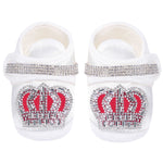 Jeweled crown newborn layette with footie, hat, mittens with bows; perfect christmas pajamas and christmas gift ideas