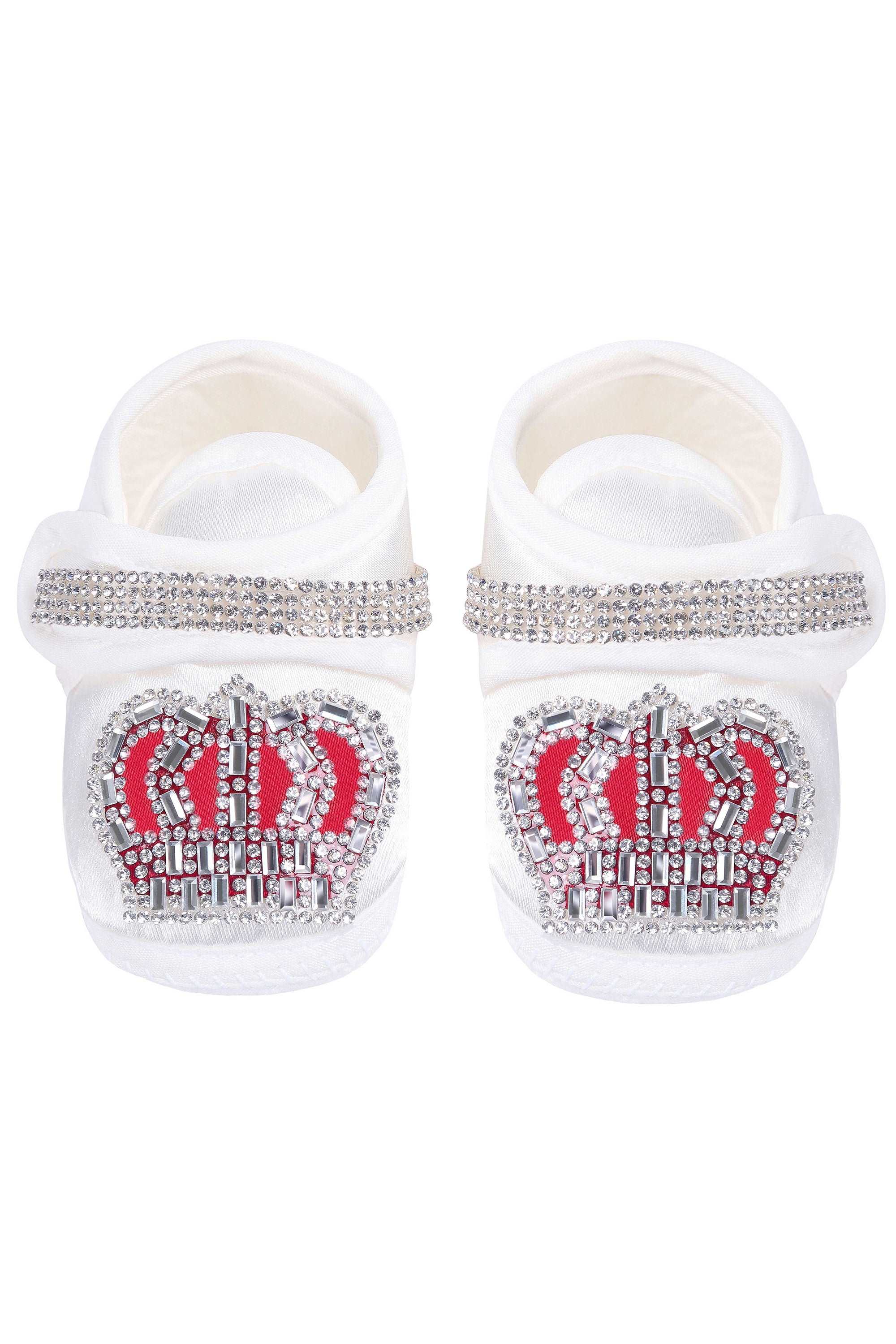 Jeweled crown newborn layette with footie, hat, mittens with bows; perfect christmas pajamas and christmas gift ideas