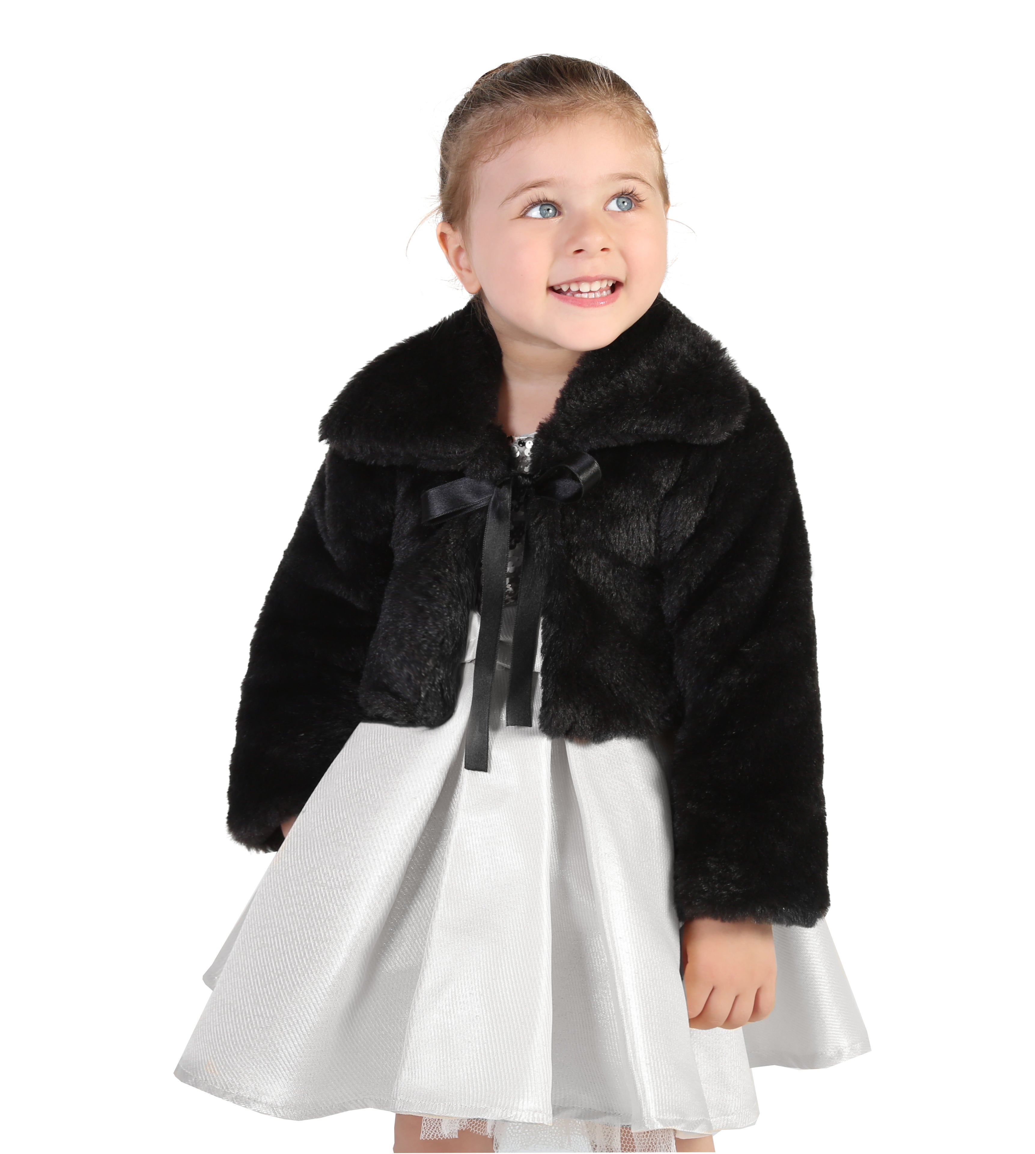 Puffy cozy girls’ bolero jacket with oversized collar and tied bow; perfect girls christmas dress and Christmas gift ideas 