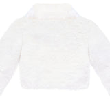 Puffy cozy girls’ bolero jacket with oversized collar and tied bow; perfect girls christmas dress and Christmas gift ideas