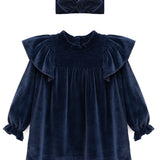 Baby velvet dress with ruffle shouders; perfect for baby girl clothes and Christmas gift ideas  