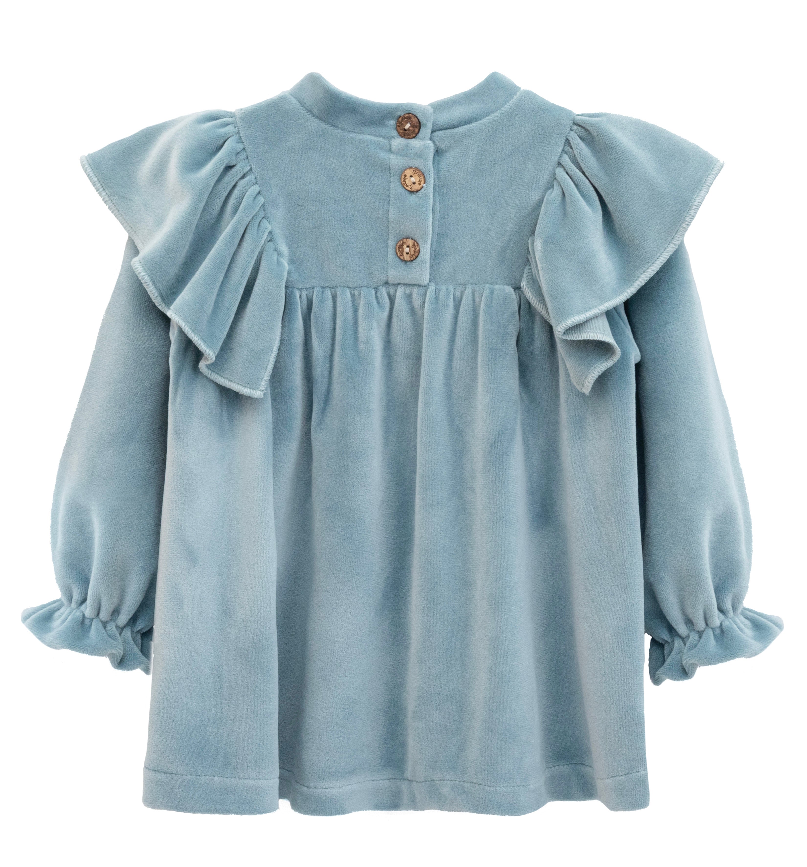 Baby velvet dress with ruffle shouders; perfect for baby girl clothes and Christmas gift ideas  