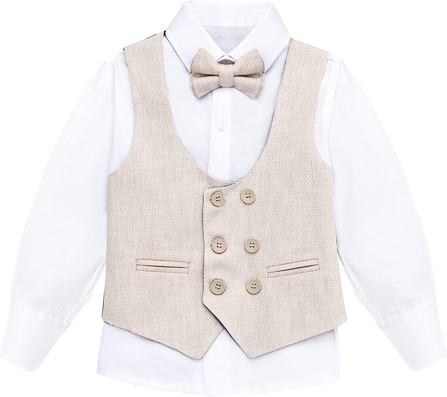 Toddler & Youth Boys 4 Piece Formal Suit Set V-Neck Vest White Dress Shirt Dress Pants and Bowtie LILAX