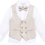 Toddler & Youth Boys 4 Piece Formal Suit Set V-Neck Vest White Dress Shirt Dress Pants and Bowtie LILAX