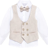 Toddler & Youth Boys 4 Piece Formal Suit Set V-Neck Vest White Dress Shirt Dress Pants and Bowtie LILAX