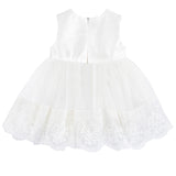 Newborn baby girl dress with lace flower details and  matching headband & shoes; for christening, baptism & Christmas gift ideas 