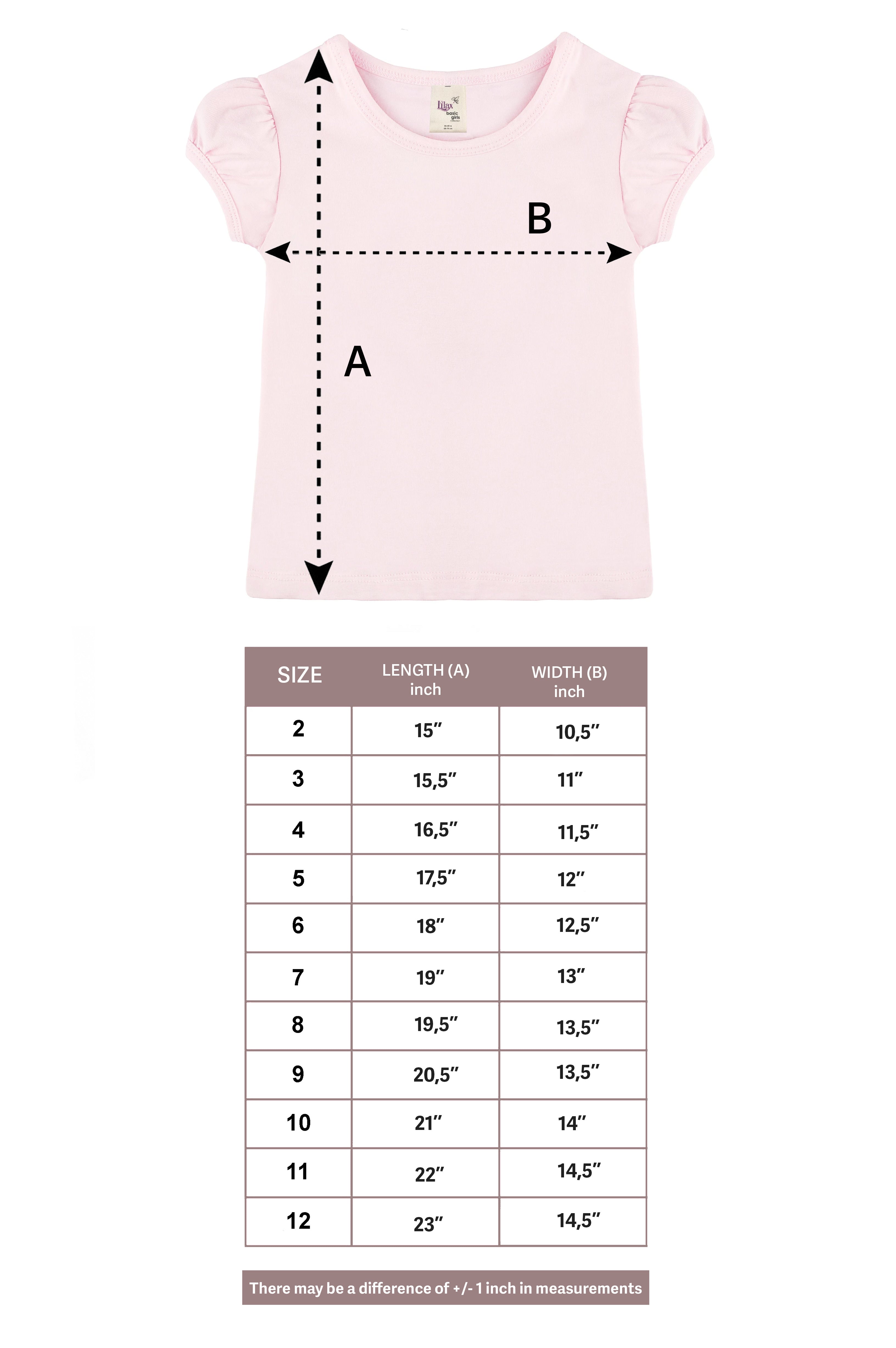 Girls' Basic Cotton T-Shirt  Short Puff Sleeve Crewneck / 8 to 10 LILAX