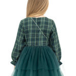 Girls' cotton plaid dress with attached tulle skirt; perfect girls christmas dress & Christmas gift ideas  