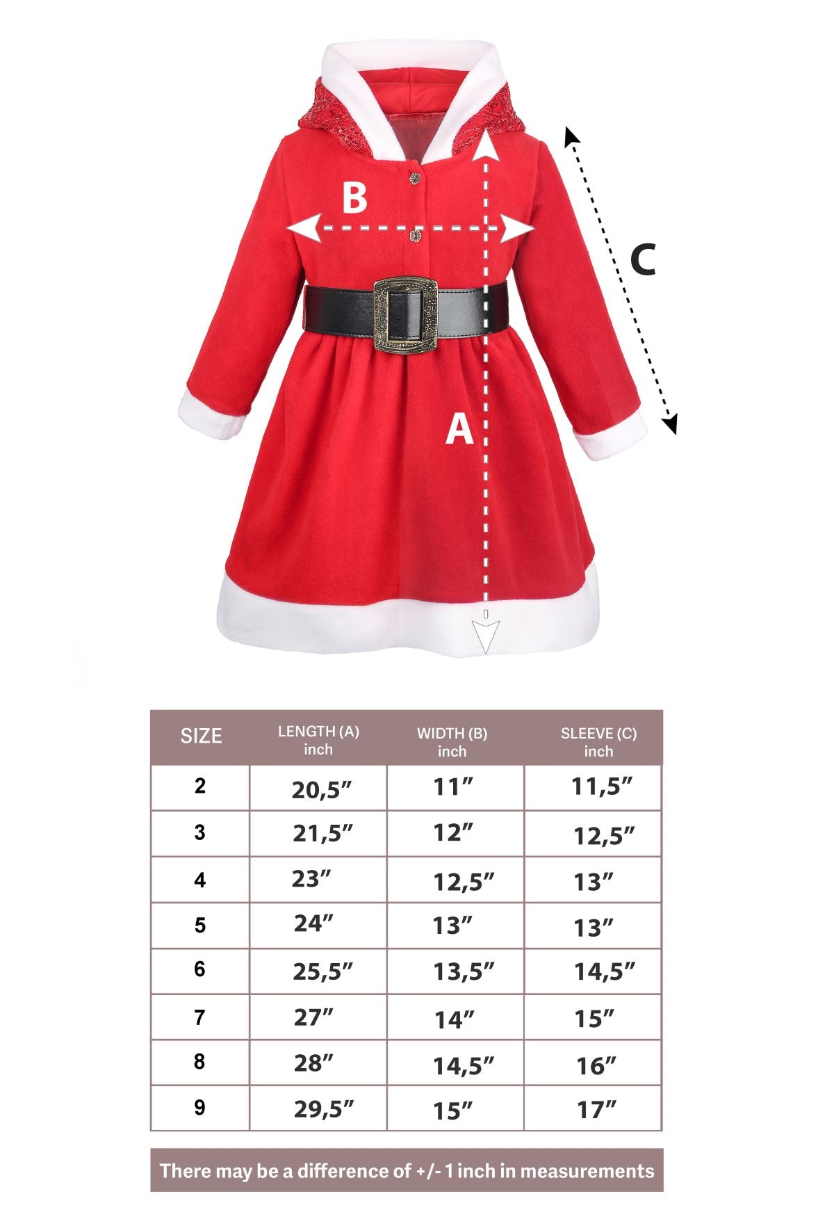 Little Girls' Santa Sparkle Hood Red Dress with Belt for Christmas LILAX