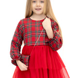 Girls' cotton plaid dress with attached tulle skirt; perfect girls christmas dress & Christmas gift ideas  