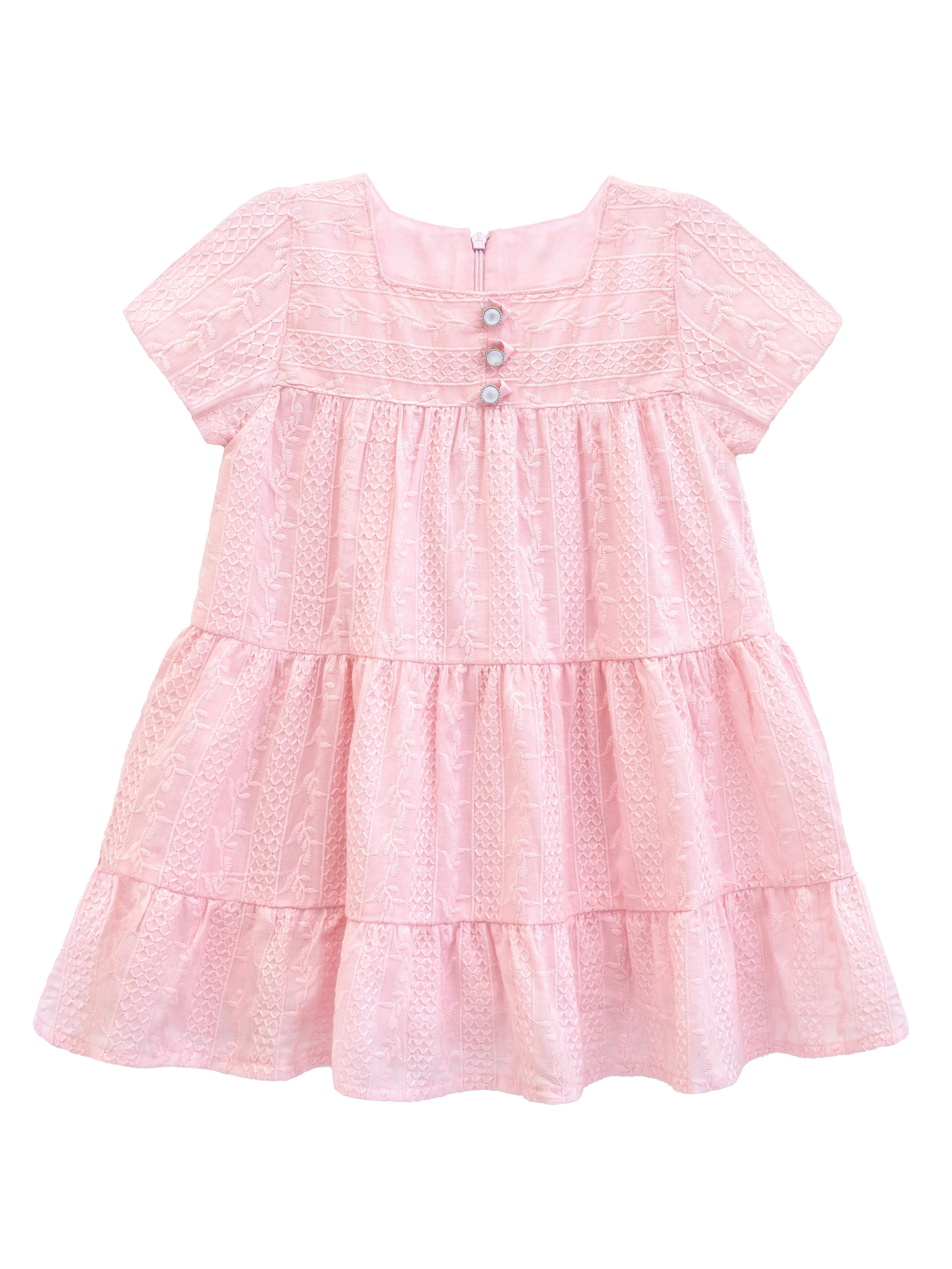 Squareneck cotton girls dress with flower embroidery; perfect for baby clothes & Christmas gift ideas 